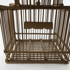 Japanese Handcrafted Bamboo Birdcage Torikago Vtg Two Tier Slide Door Brown B234