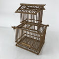 Japanese Handcrafted Bamboo Birdcage Torikago Vtg Two Tier Slide Door Brown B234