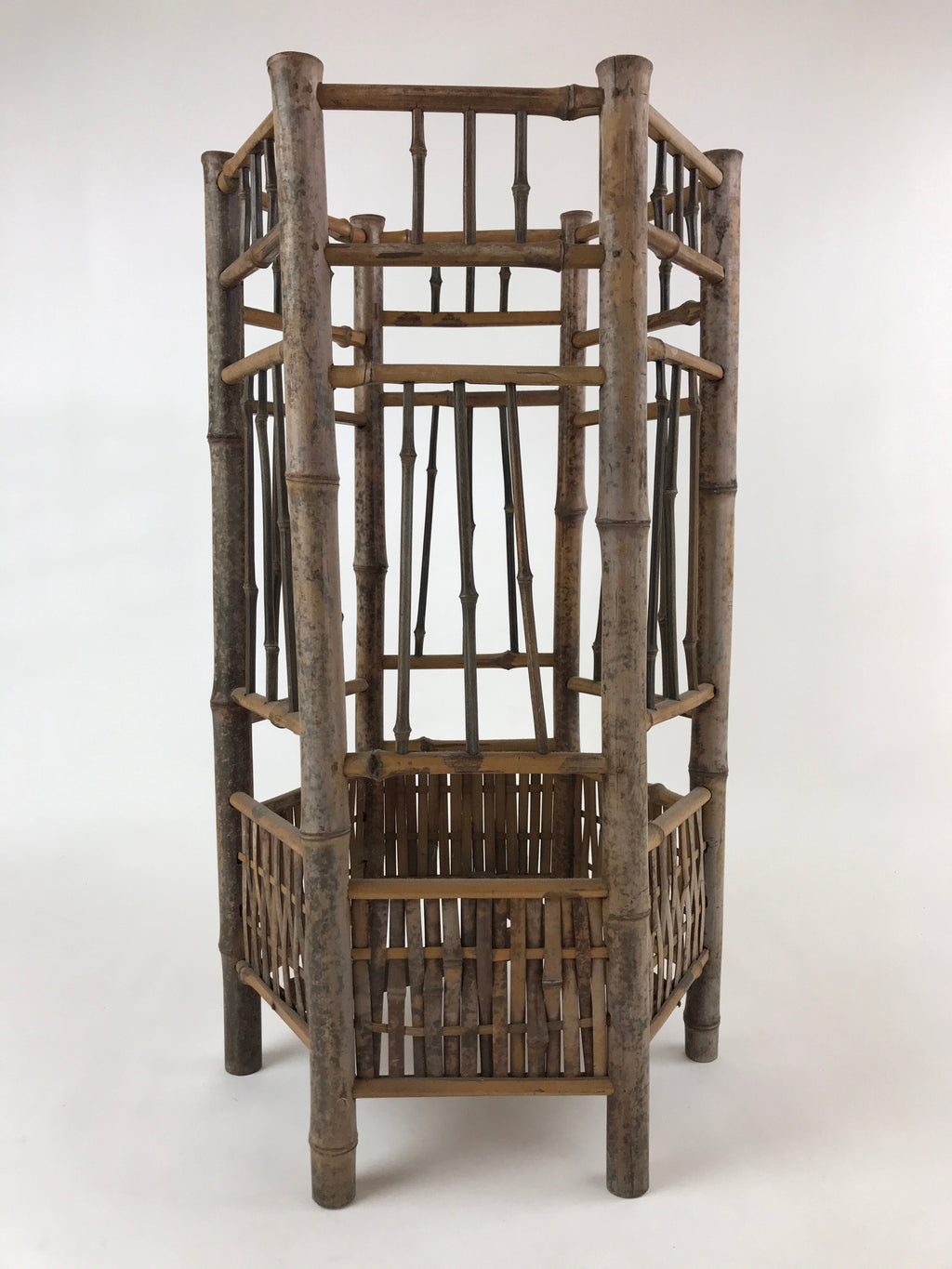 Japanese Handcrafted Bamboo Umbrella Stand Vtg Kasatate Holder Brown JK609