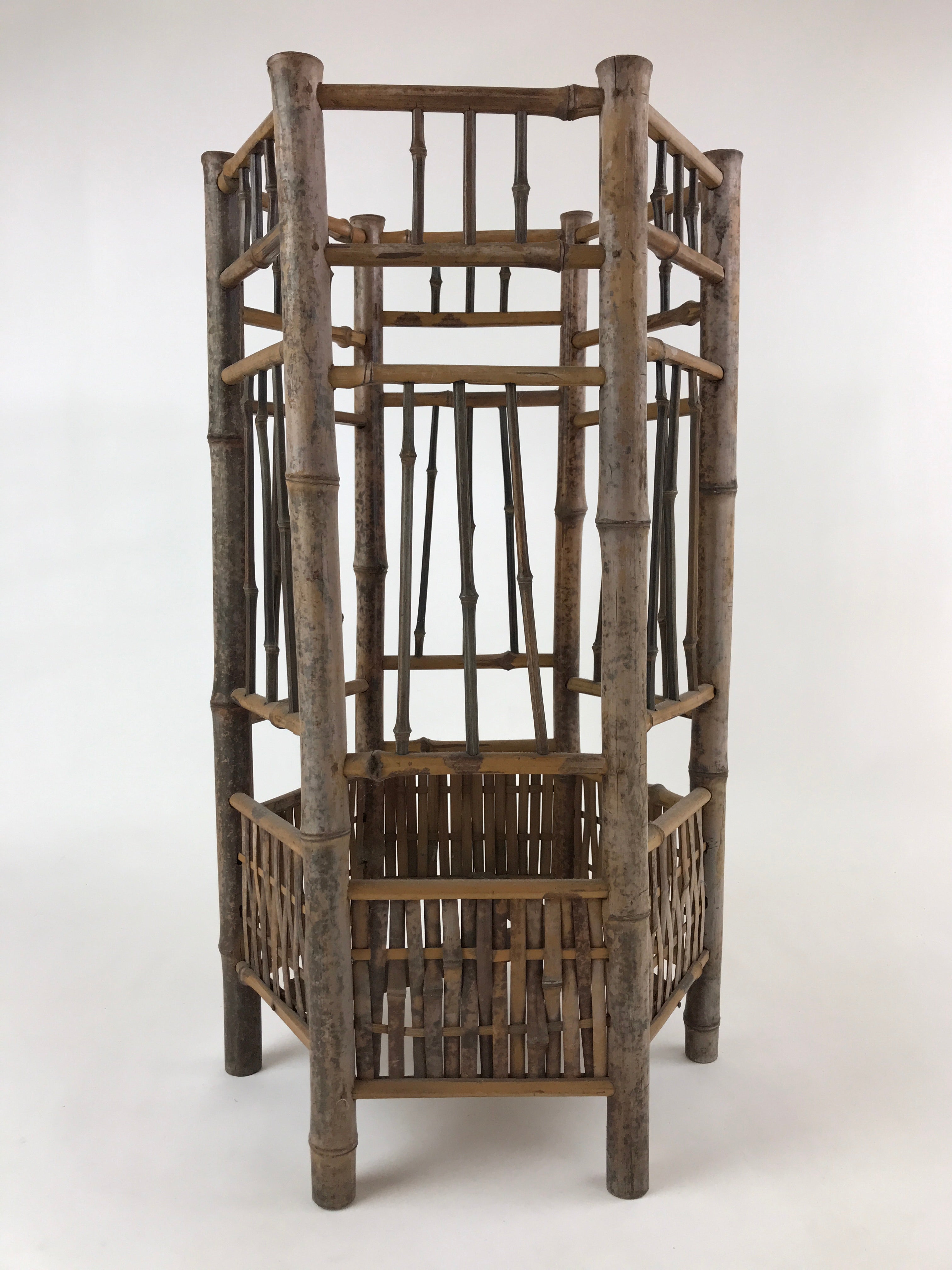 Japanese Handcrafted Bamboo Umbrella Stand Vtg Kasatate Holder Brown JK609