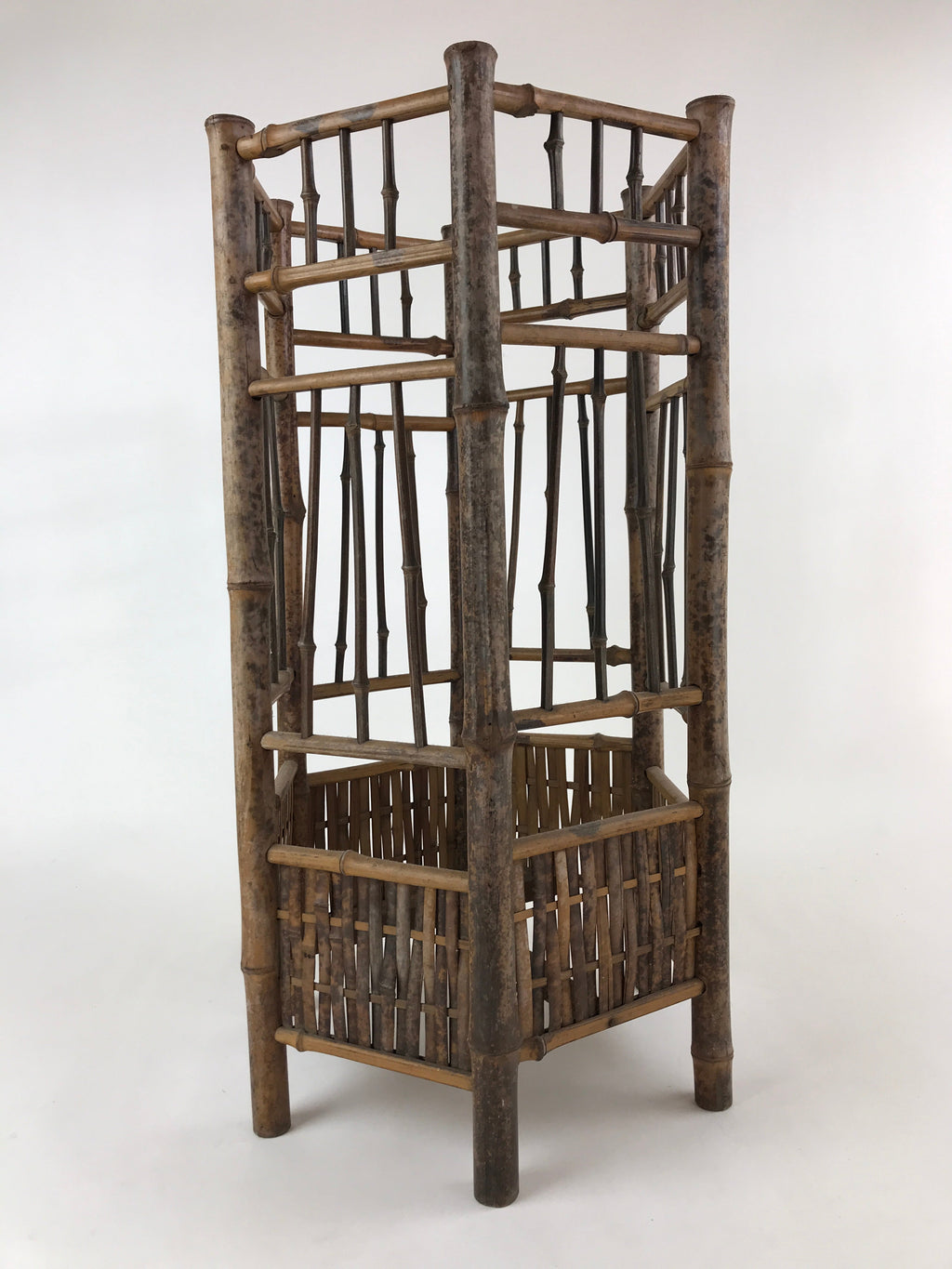 Japanese Handcrafted Bamboo Umbrella Stand Vtg Kasatate Holder Brown JK609