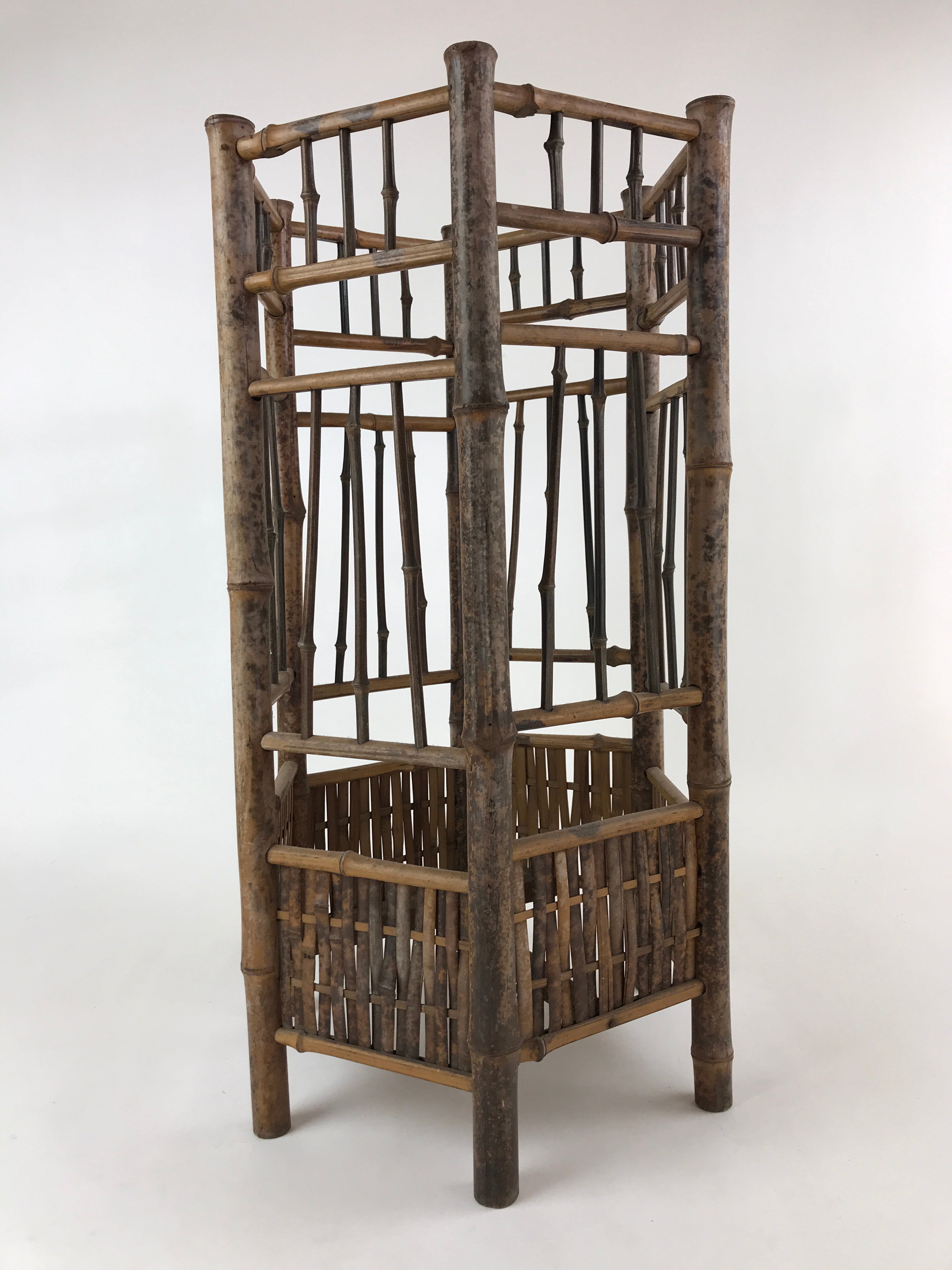 Japanese Handcrafted Bamboo Umbrella Stand Vtg Kasatate Holder Brown JK609