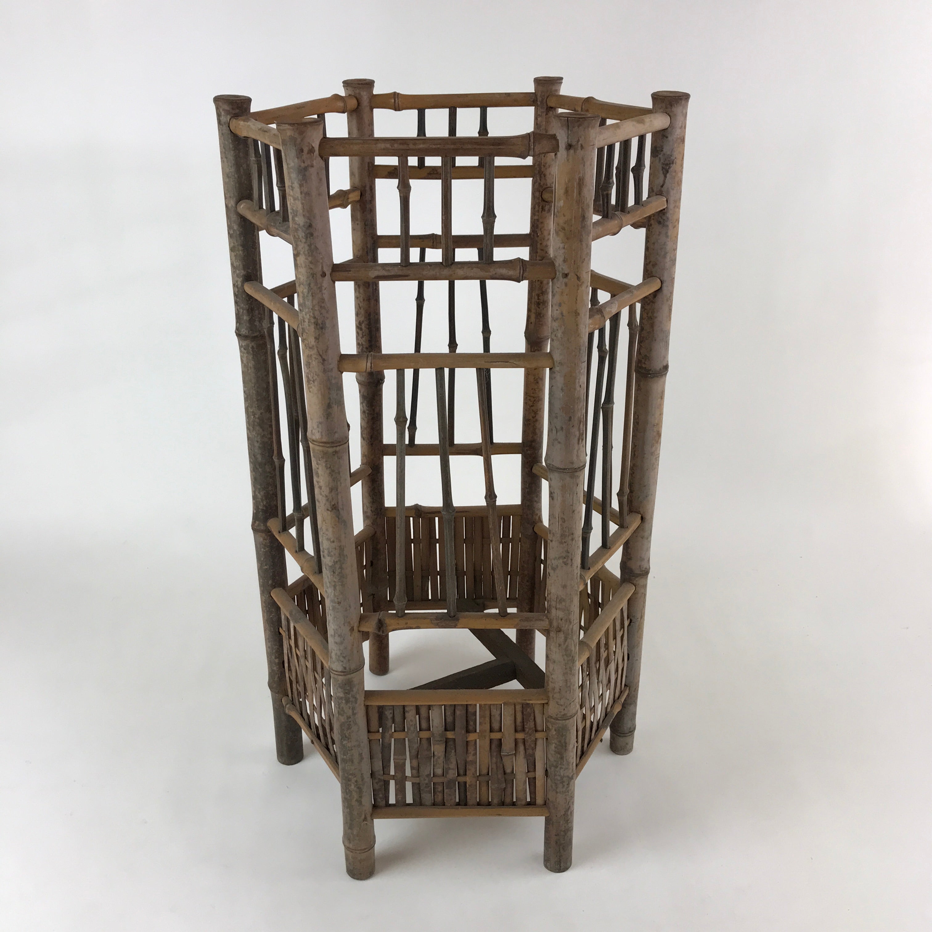 Japanese Handcrafted Bamboo Umbrella Stand Vtg Kasatate Holder Brown JK609