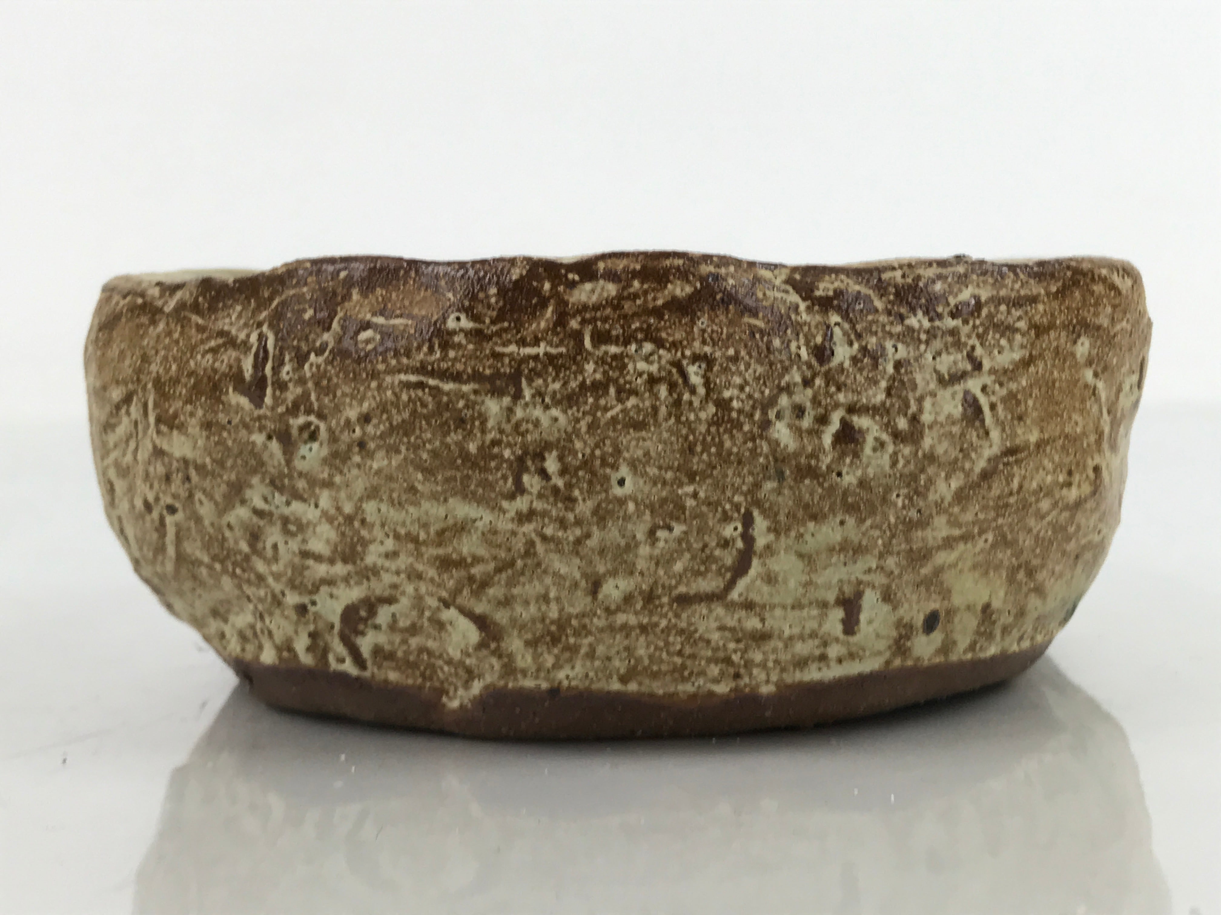 Japanese Handcrafted Rustic Ceramic Bowl Vtg Trinket Dish Beige Brown Bird PY864