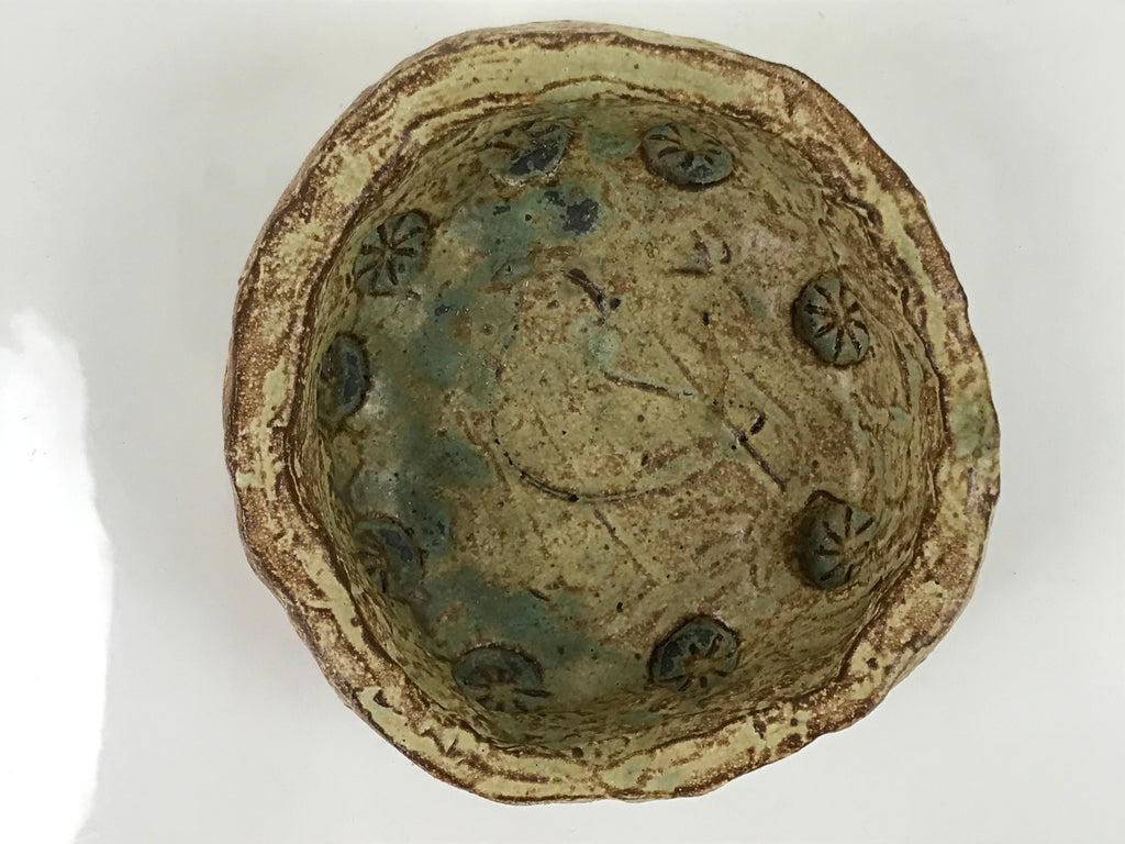 Japanese Handcrafted Rustic Ceramic Bowl Vtg Trinket Dish Beige Brown Bird PY864