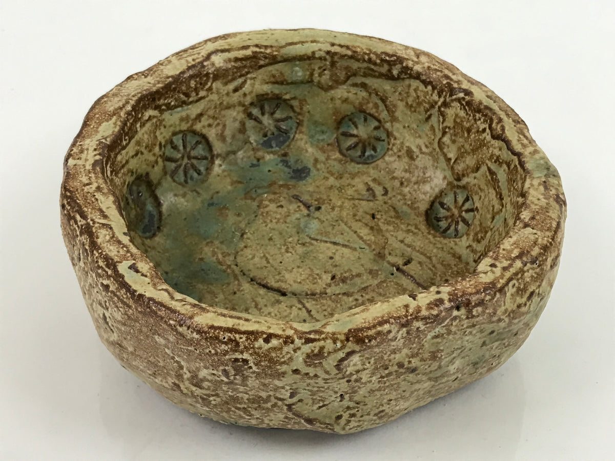 Japanese Handcrafted Rustic Ceramic Bowl Vtg Trinket Dish Beige Brown Bird PY864