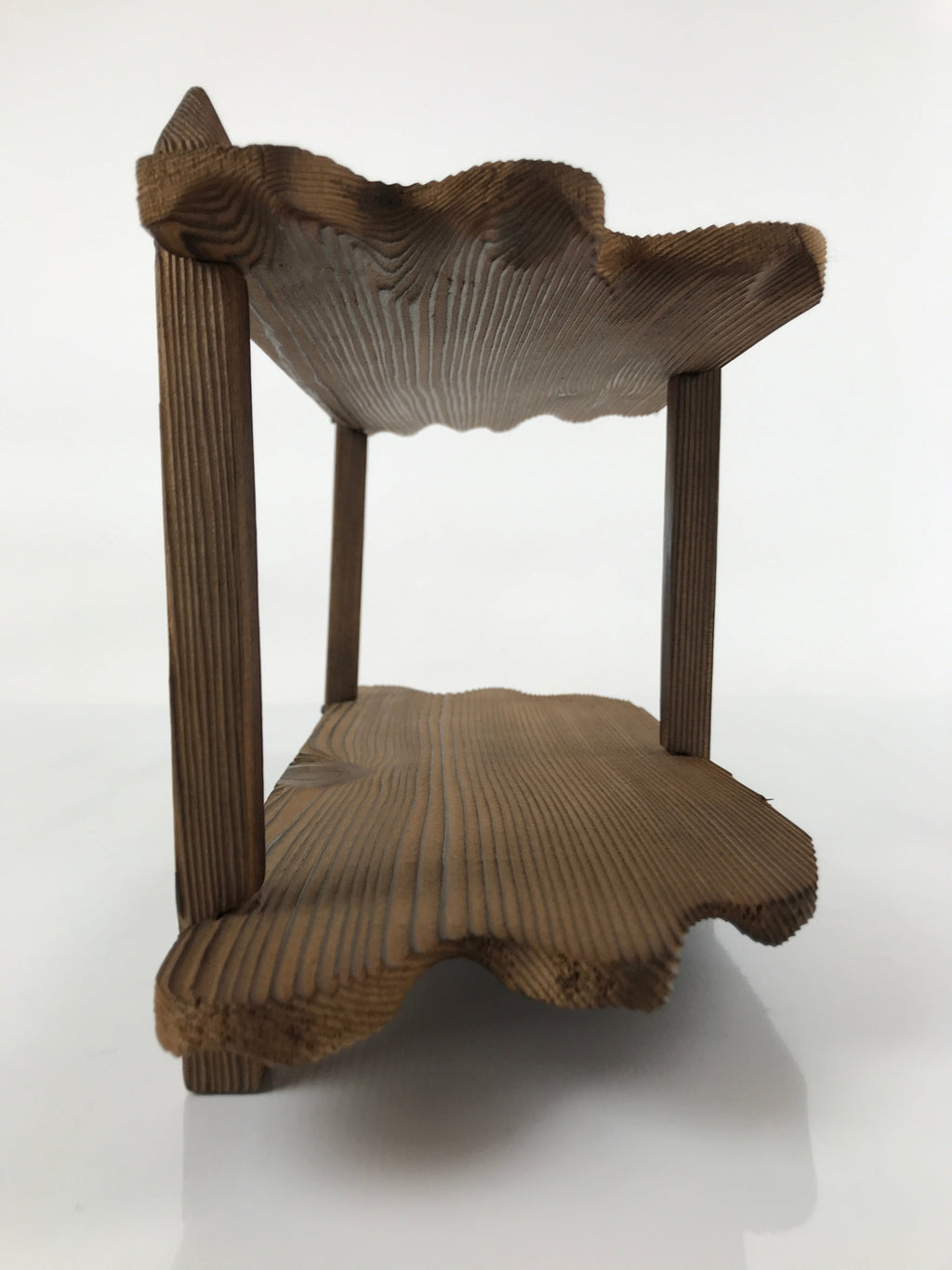 Japanese Handcrafted Rustic Wooden Shelf Vtg Carved Small Stand Brown JK675