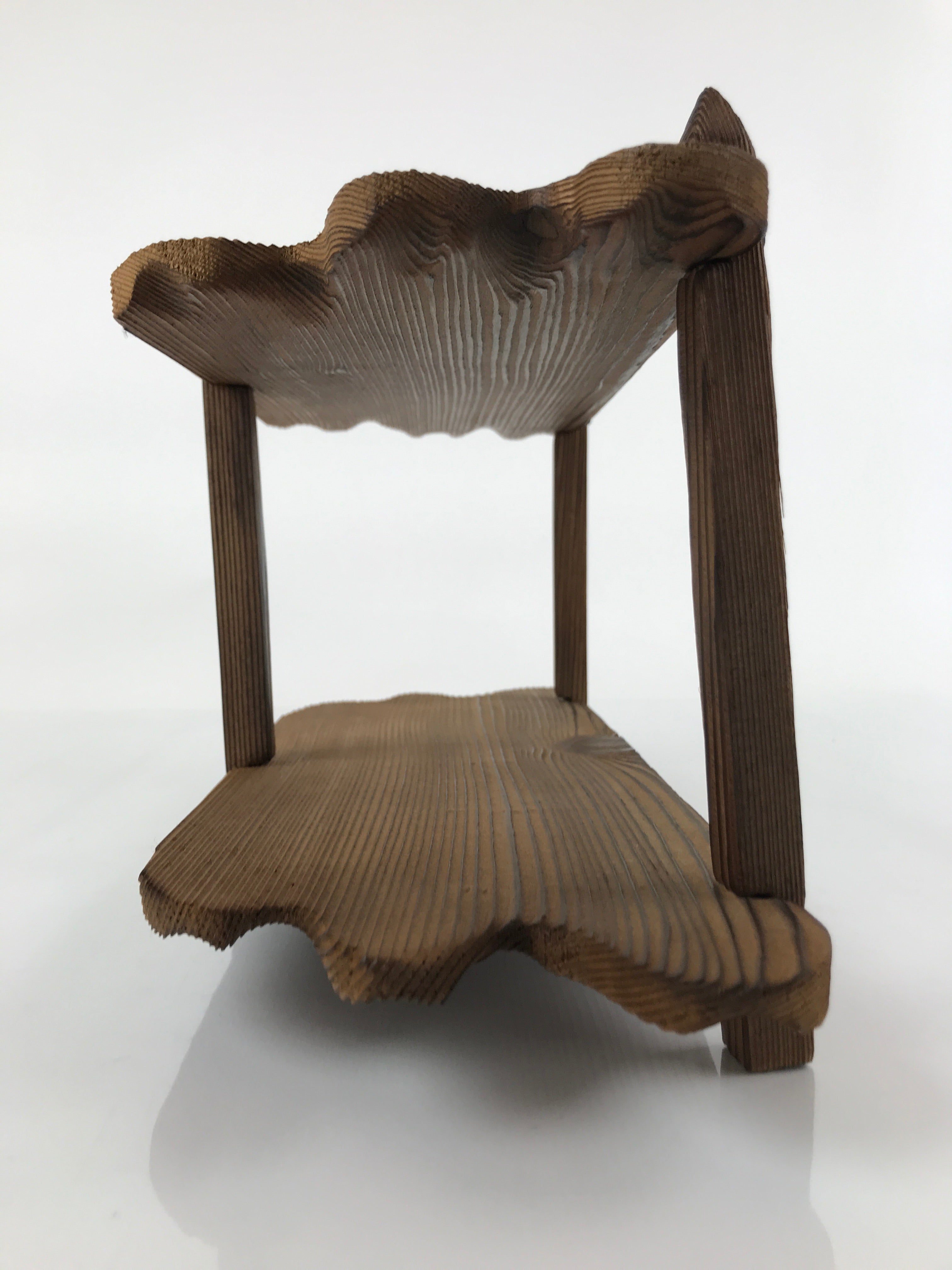 Japanese Handcrafted Rustic Wooden Shelf Vtg Carved Small Stand Brown JK675