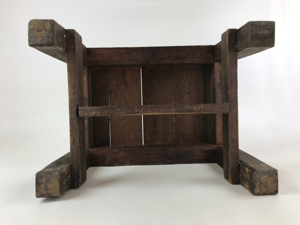 Japanese Handcrafted Wooden Bench Vtg Stool Small Table Shelf Brown JK608