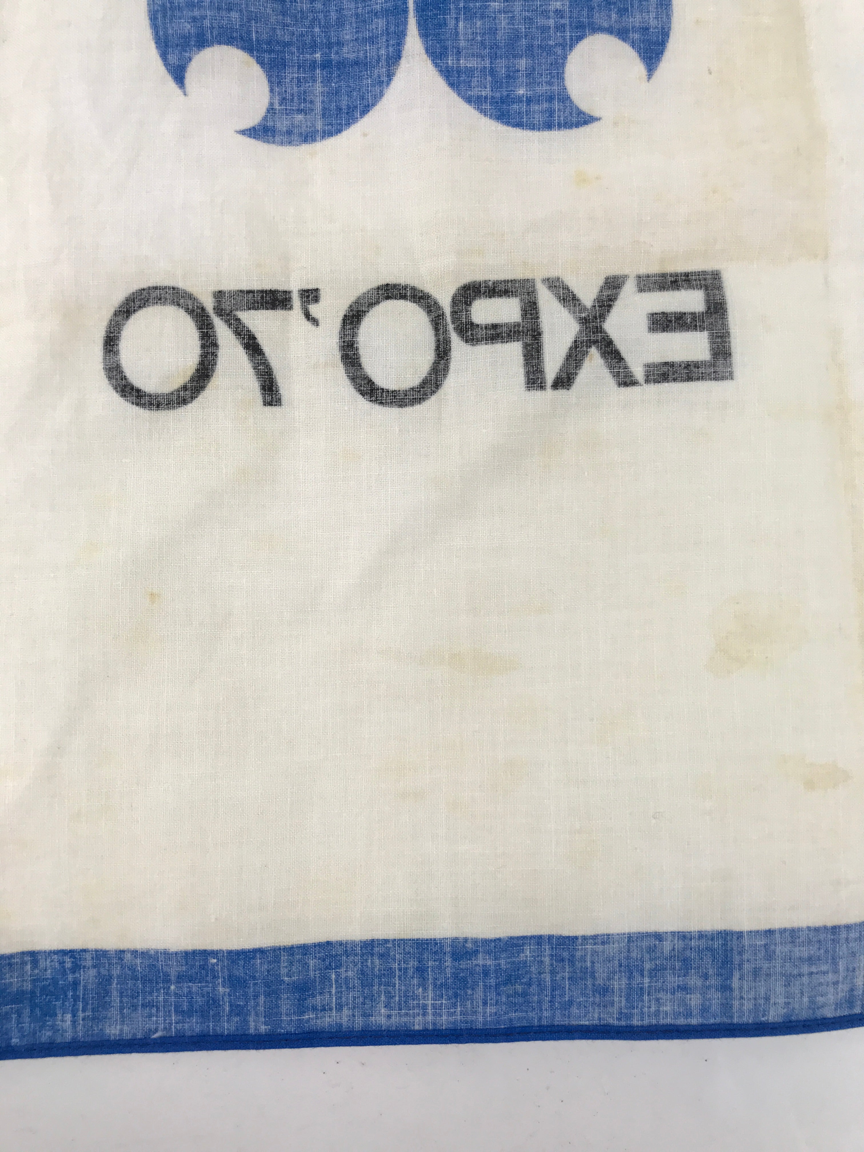 Japanese Handkerchief Vtg Bandana Fabric Expo 1970 Osaka White Blue JK815
