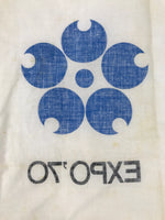 Japanese Handkerchief Vtg Bandana Fabric Expo 1970 Osaka White Blue JK815