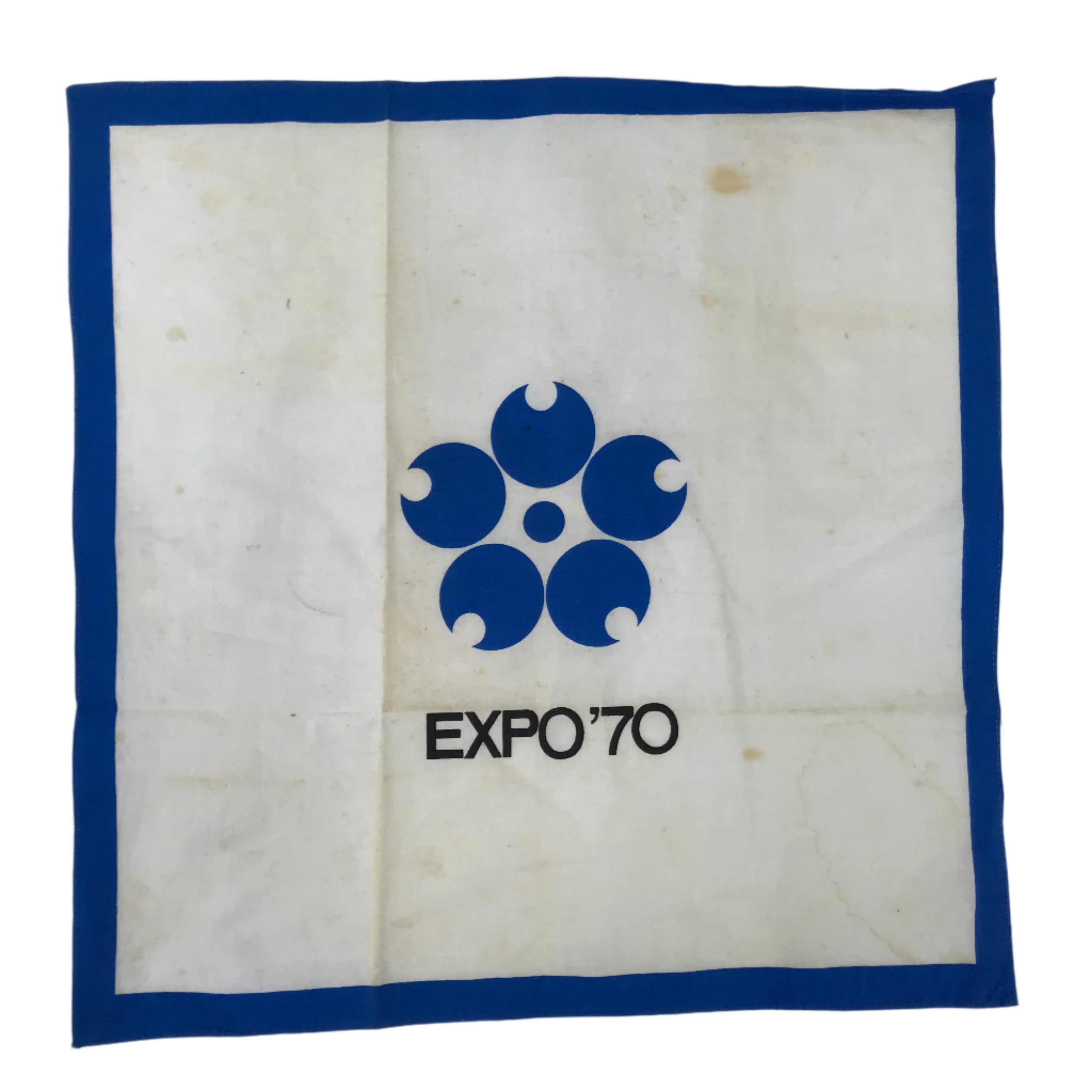 Japanese Handkerchief Vtg Bandana Fabric Expo 1970 Osaka White Blue JK815