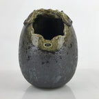 Japanese Handmade Ceramic Flower Vase Vtg Kabin Shigaraki Ware Black FK158