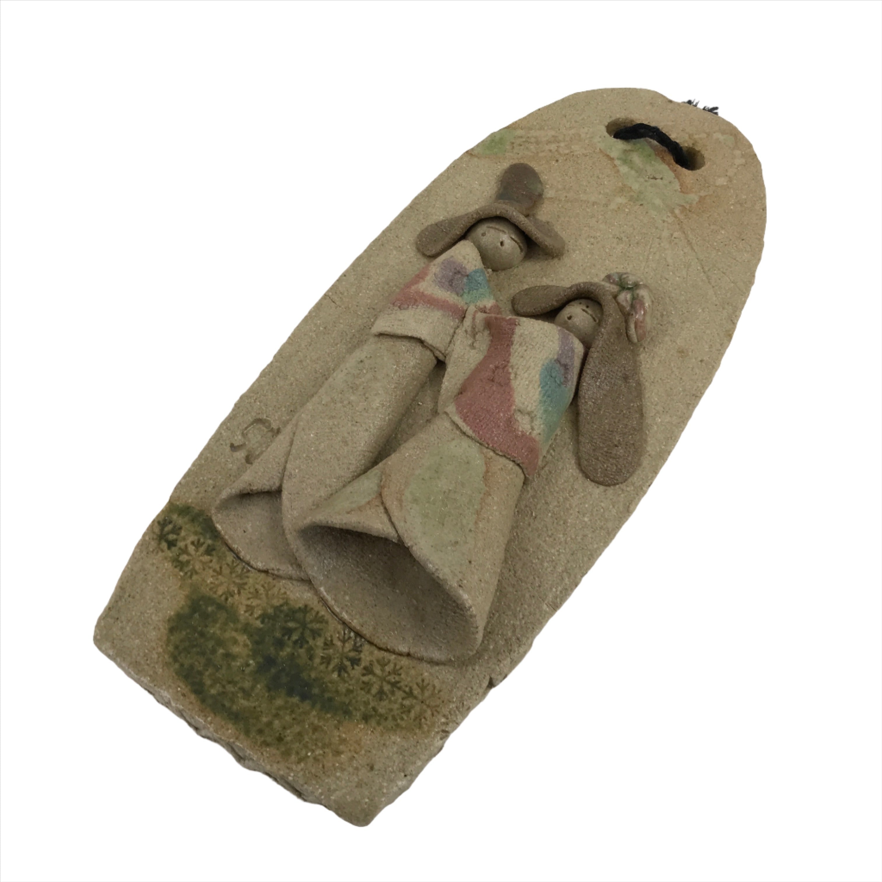 Japanese Handmade Ceramic Tachibina Hina Wall Hanging Vtg Princess Prince JK692