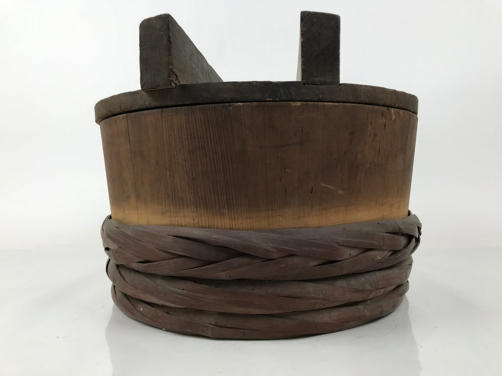 Japanese Handmade Lidded Wooden Oke Bucket Vtg Water Rice Pickles Bamboo BK46