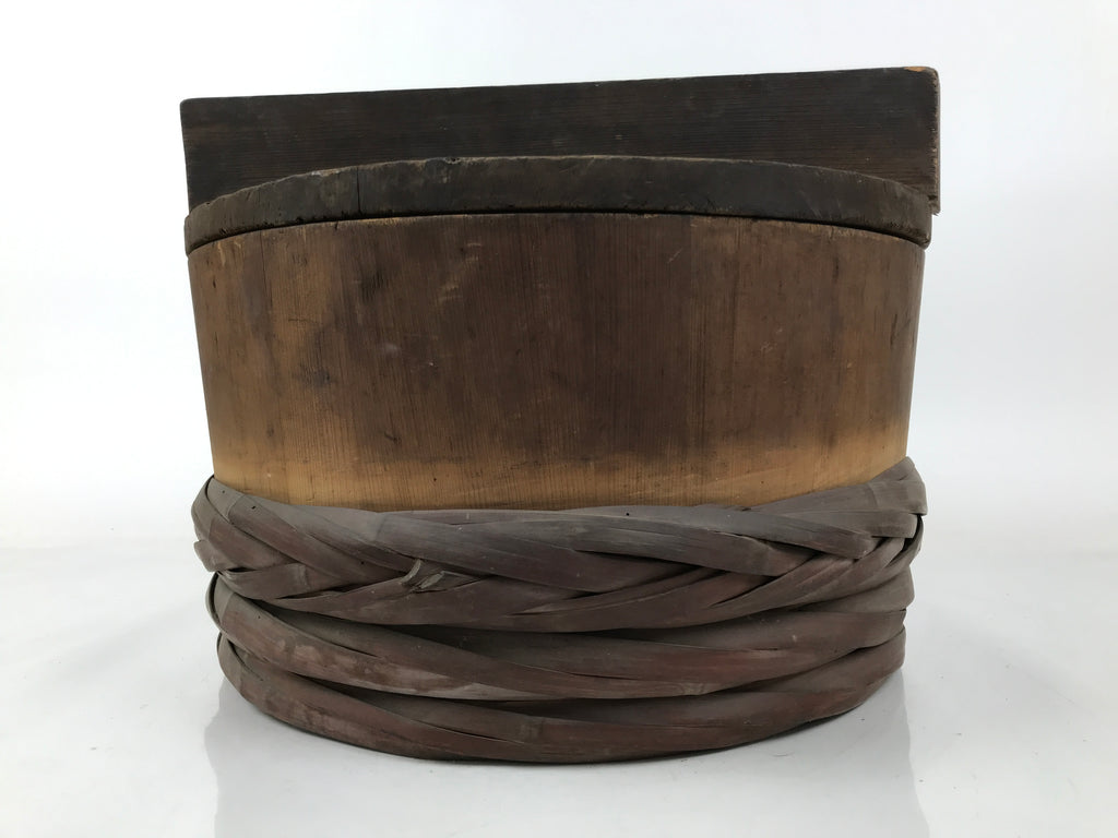 Japanese Handmade Lidded Wooden Oke Bucket Vtg Water Rice Pickles Bamboo BK46