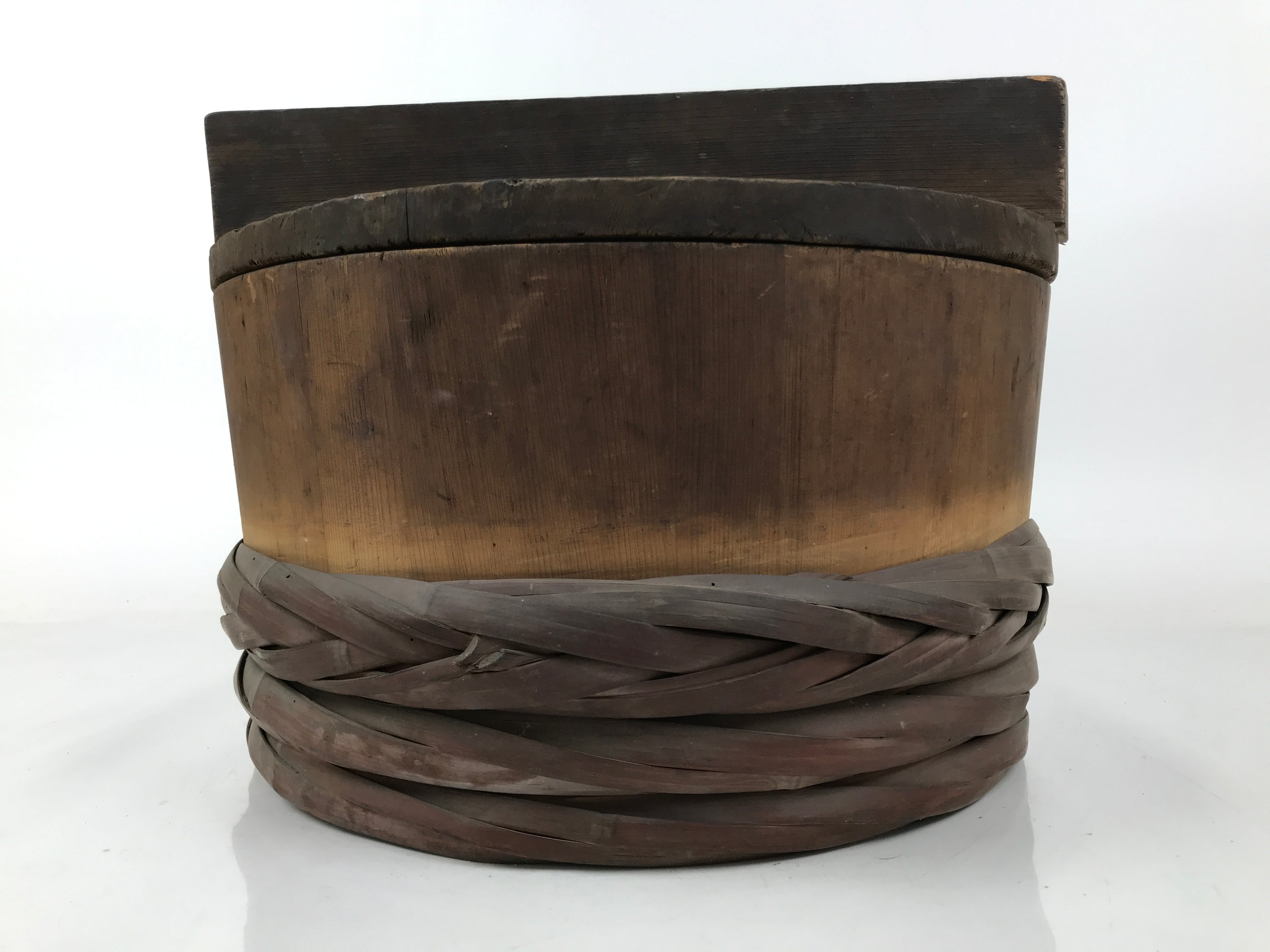 Japanese Handmade Lidded Wooden Oke Bucket Vtg Water Rice Pickles Bamboo BK46