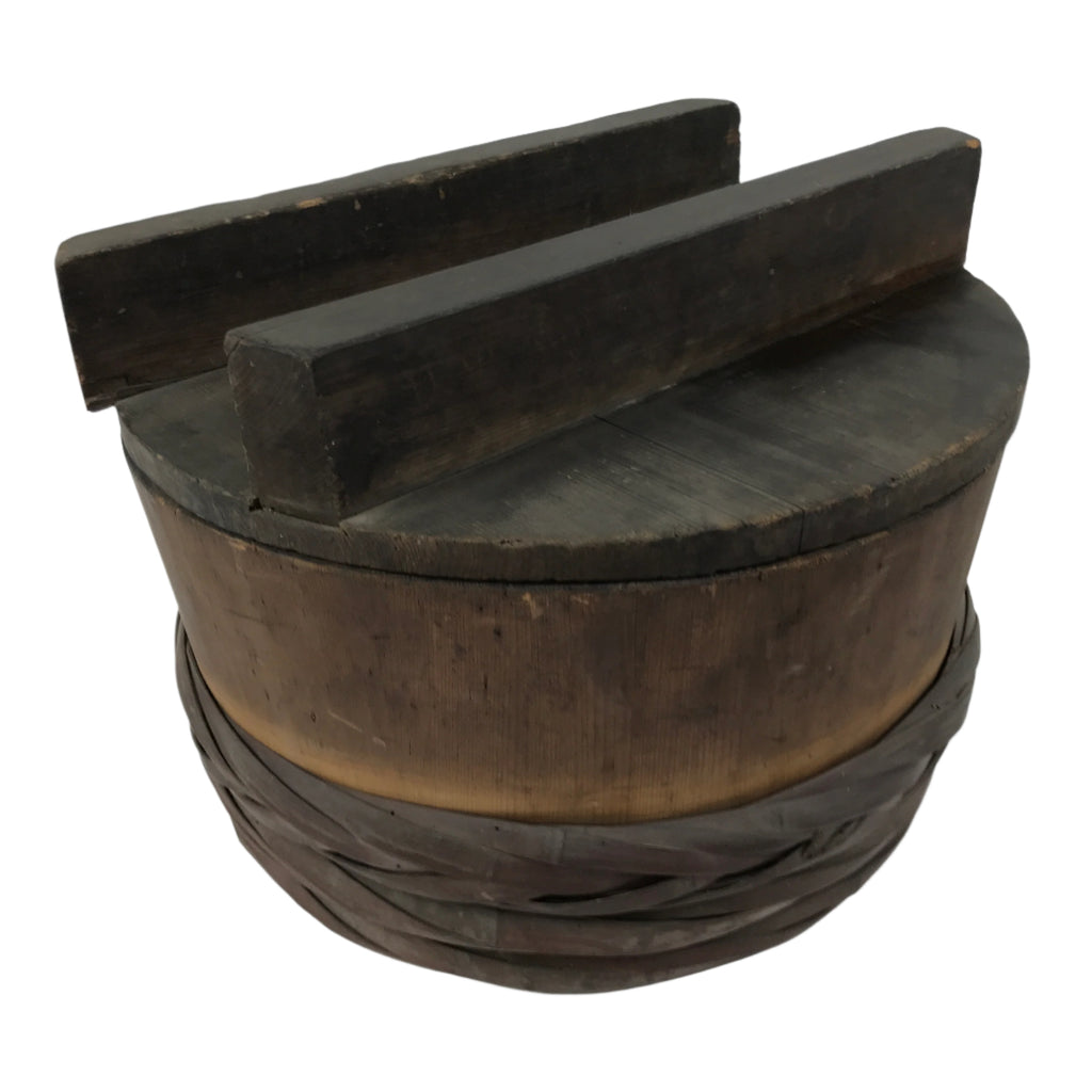 Japanese Handmade Lidded Wooden Oke Bucket Vtg Water Rice Pickles Bamboo BK46