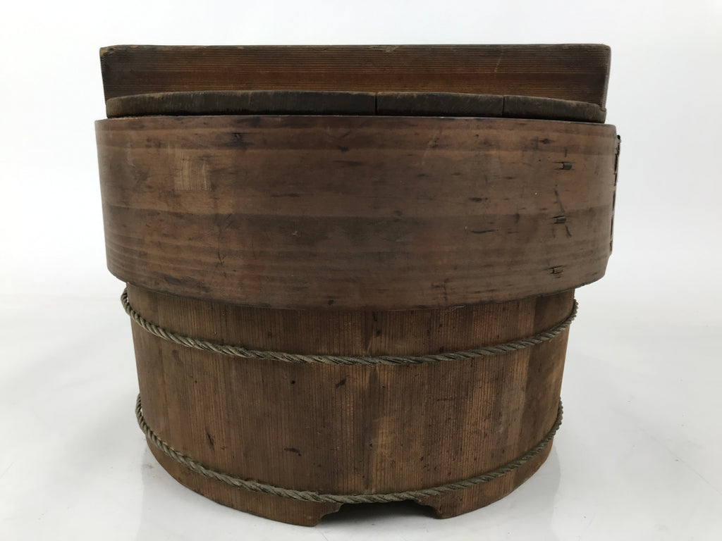 Japanese Handmade Lidded Wooden Oke Bucket Vtg Water Rice Sifting Screen BK45