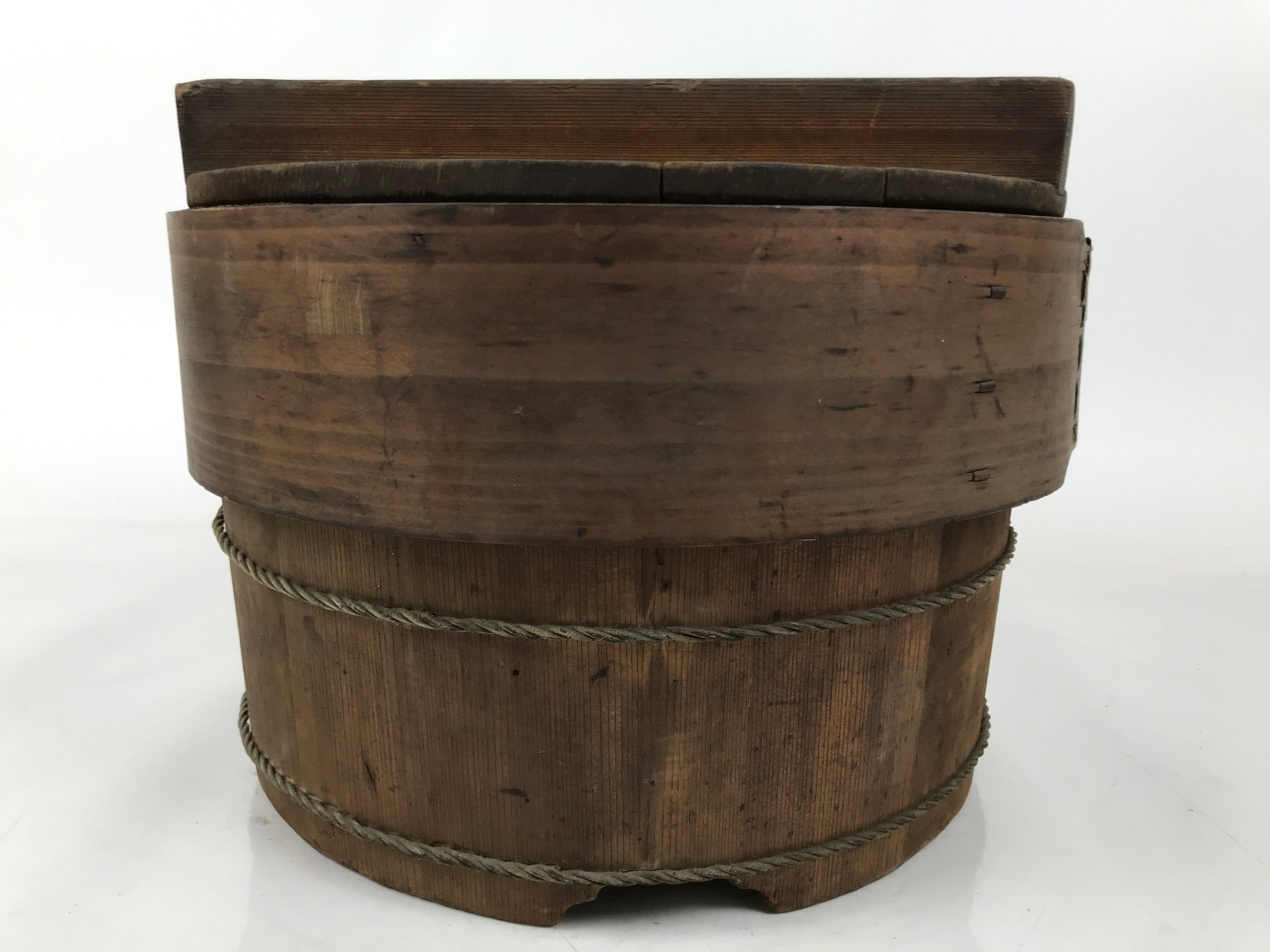 Japanese Handmade Lidded Wooden Oke Bucket Vtg Water Rice Sifting Screen BK45
