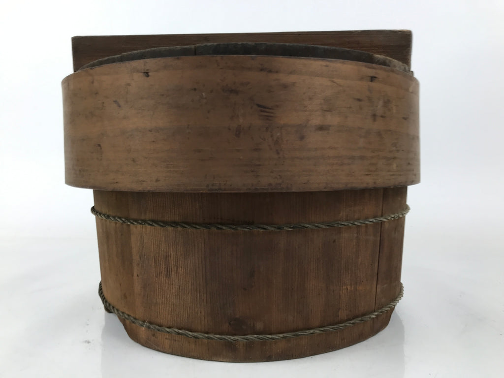 Japanese Handmade Lidded Wooden Oke Bucket Vtg Water Rice Sifting Screen BK45
