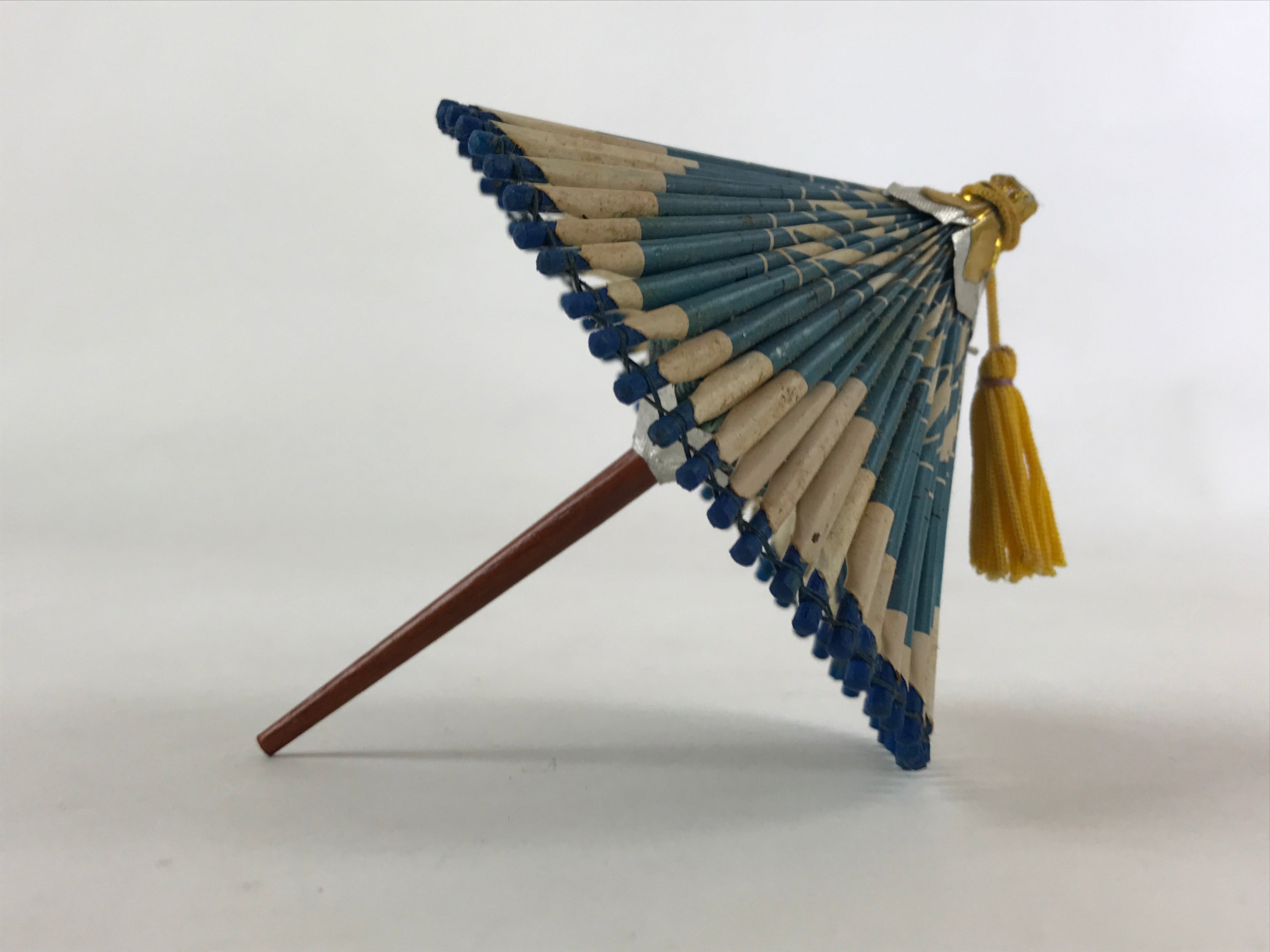 Japanese Handmade Miniature Umbrella Figurine Vtg Kasa Decoration Blue JK591