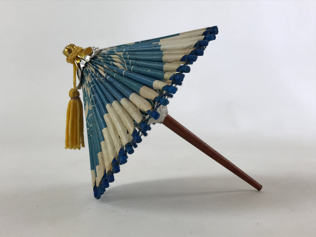 Japanese Handmade Miniature Umbrella Figurine Vtg Kasa Decoration Blue JK591
