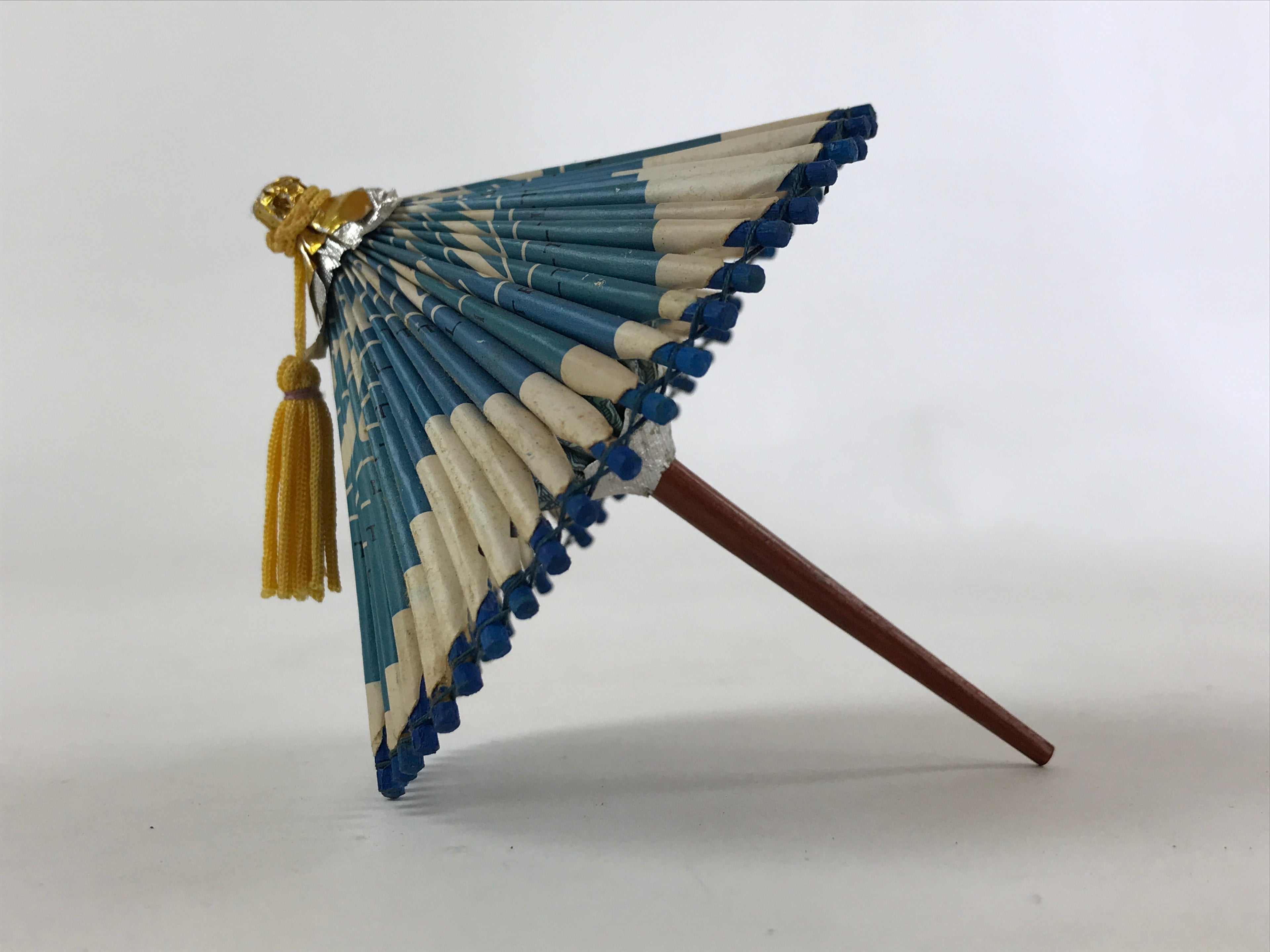 Japanese Handmade Miniature Umbrella Figurine Vtg Kasa Decoration Blue JK591