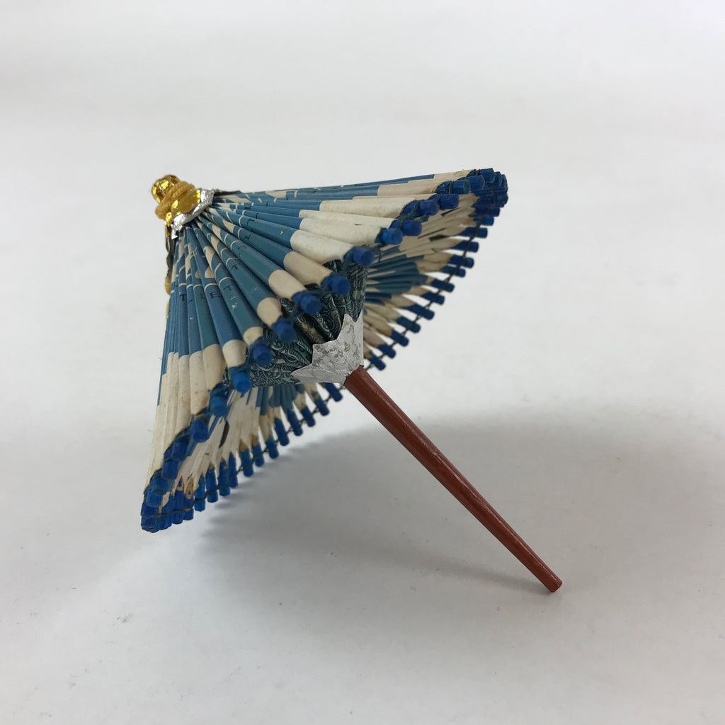Japanese Handmade Miniature Umbrella Figurine Vtg Kasa Decoration Blue JK591