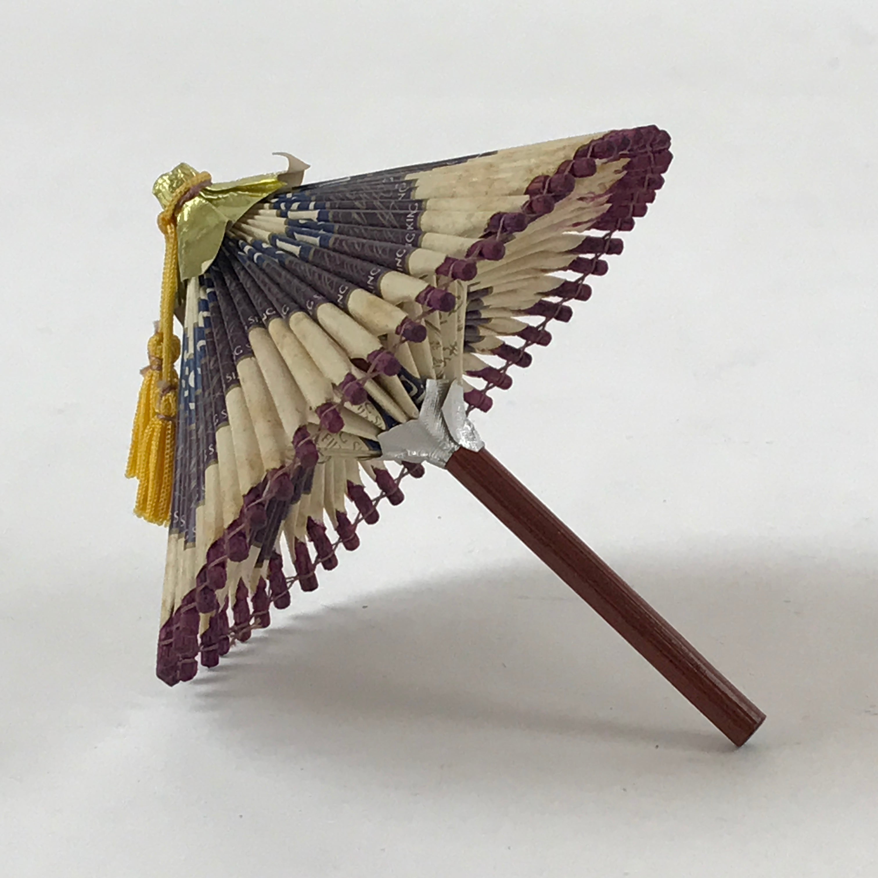 Japanese Handmade Miniature Umbrella Figurine Vtg Kasa Decoration Purple JK592