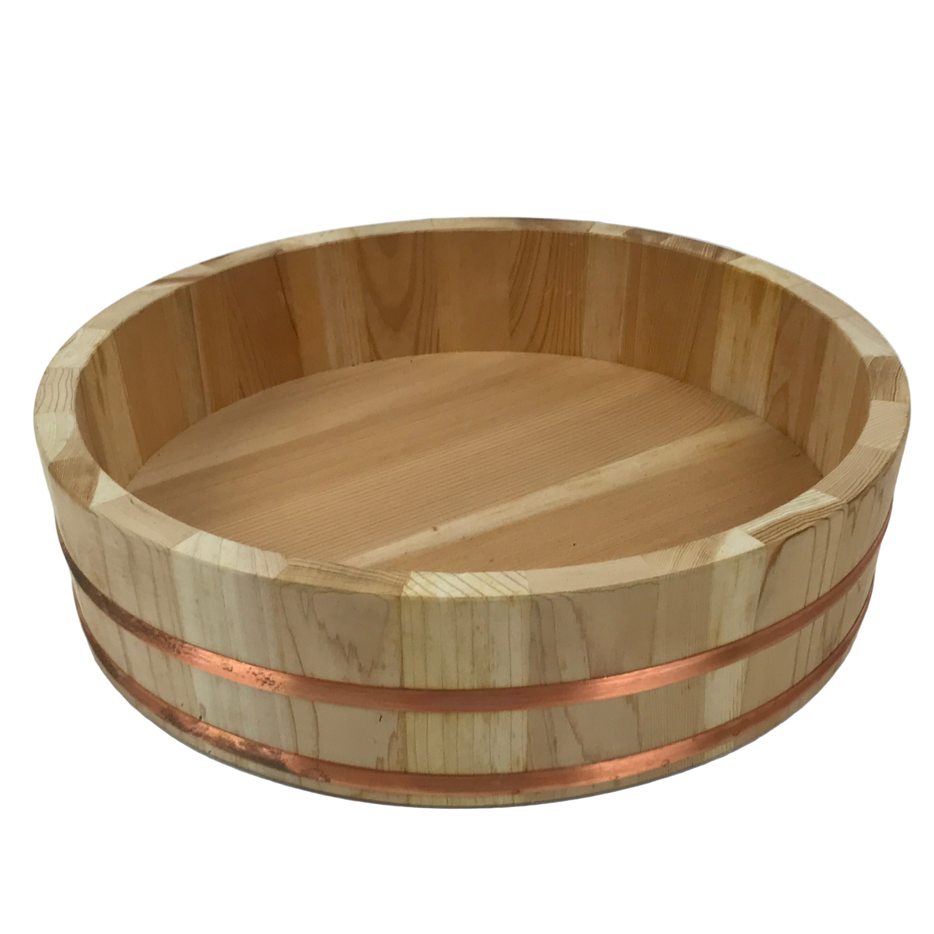 Japanese Handmade Natural Wood Bucket Sushioke Vtg Oke Hangiri Copperl Band BK49