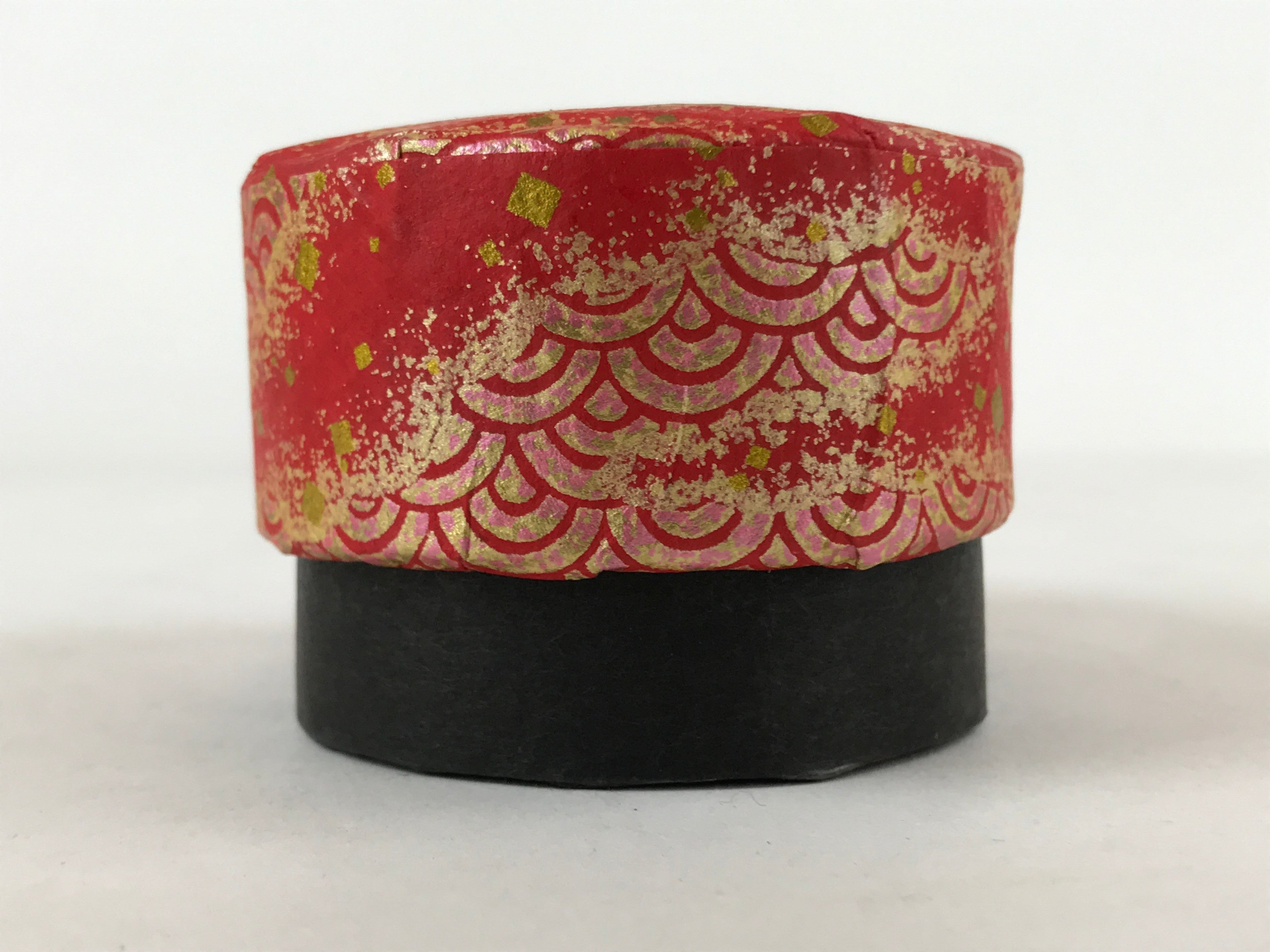 Japanese Handmade Paper Trinket Box Vtg Oval Komono Ire Washi Seigaiha Red JK663