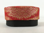 Japanese Handmade Paper Trinket Box Vtg Oval Komono Ire Washi Seigaiha Red JK663