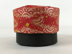 Japanese Handmade Paper Trinket Box Vtg Oval Komono Ire Washi Seigaiha Red JK663