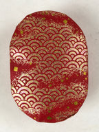 Japanese Handmade Paper Trinket Box Vtg Oval Komono Ire Washi Seigaiha Red JK663
