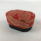 Japanese Handmade Paper Trinket Box Vtg Oval Komono Ire Washi Seigaiha Red JK663