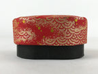 Japanese Handmade Paper Trinket Box Vtg Oval Komono Ire Washi Seigaiha Red JK664