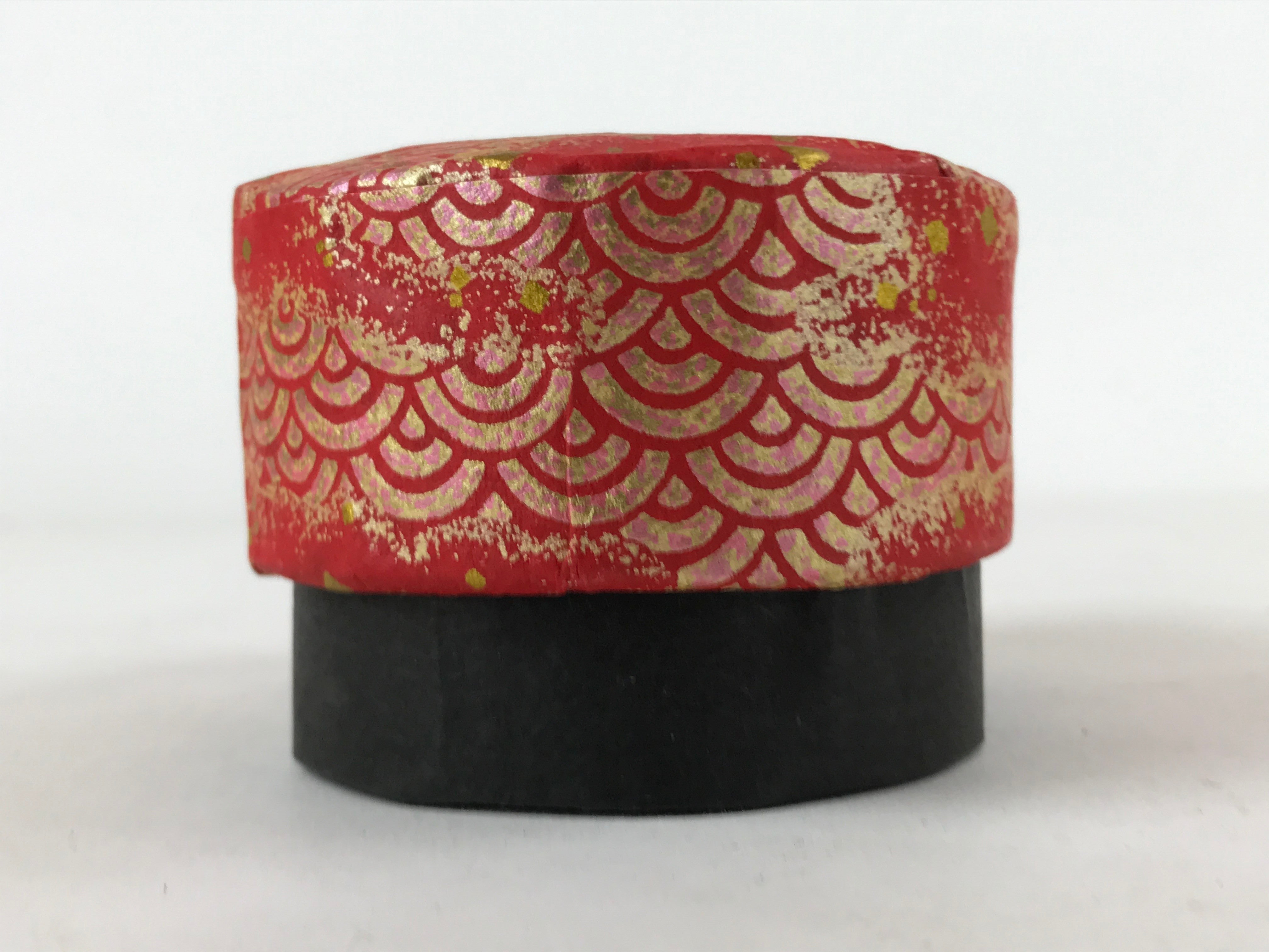 Japanese Handmade Paper Trinket Box Vtg Oval Komono Ire Washi Seigaiha Red JK664