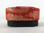 Japanese Handmade Paper Trinket Box Vtg Oval Komono Ire Washi Seigaiha Red JK664