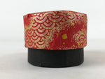 Japanese Handmade Paper Trinket Box Vtg Oval Komono Ire Washi Seigaiha Red JK664