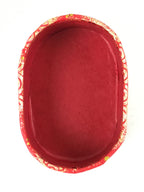 Japanese Handmade Paper Trinket Box Vtg Oval Komono Ire Washi Seigaiha Red JK664