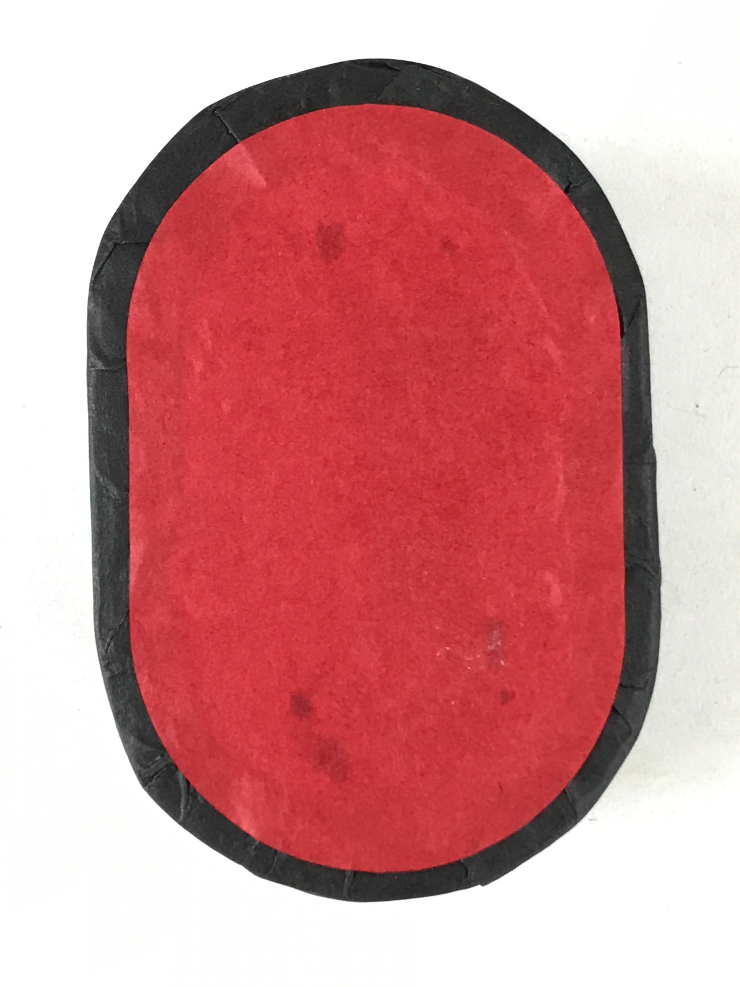 Japanese Handmade Paper Trinket Box Vtg Oval Komono Ire Washi Seigaiha Red JK664