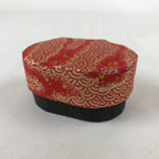 Japanese Handmade Paper Trinket Box Vtg Oval Komono Ire Washi Seigaiha Red JK664
