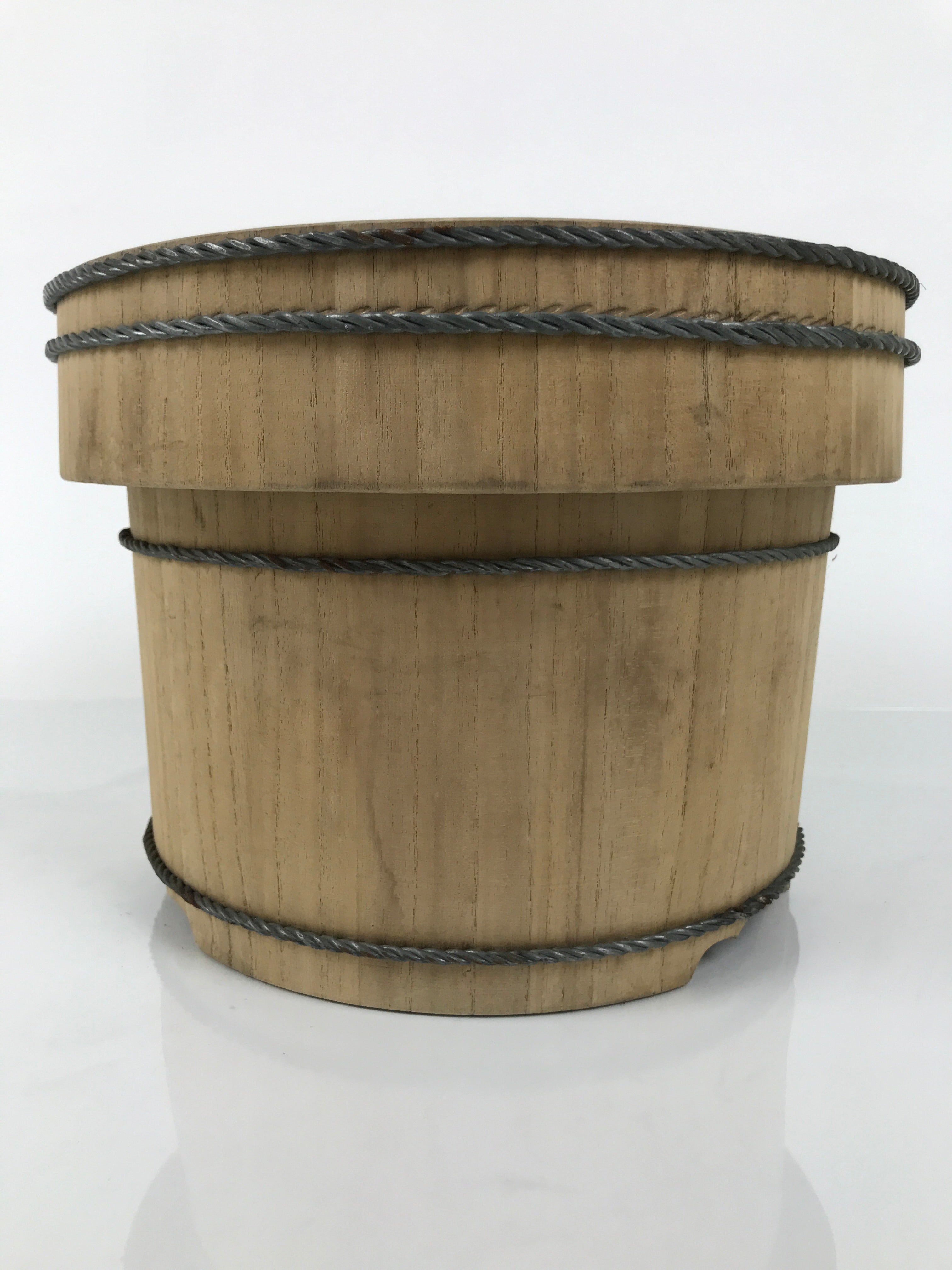Japanese Handmade Wooden Bucket Oke Ohitsu Vtg Sushioke Deep Lidded Rice BK51