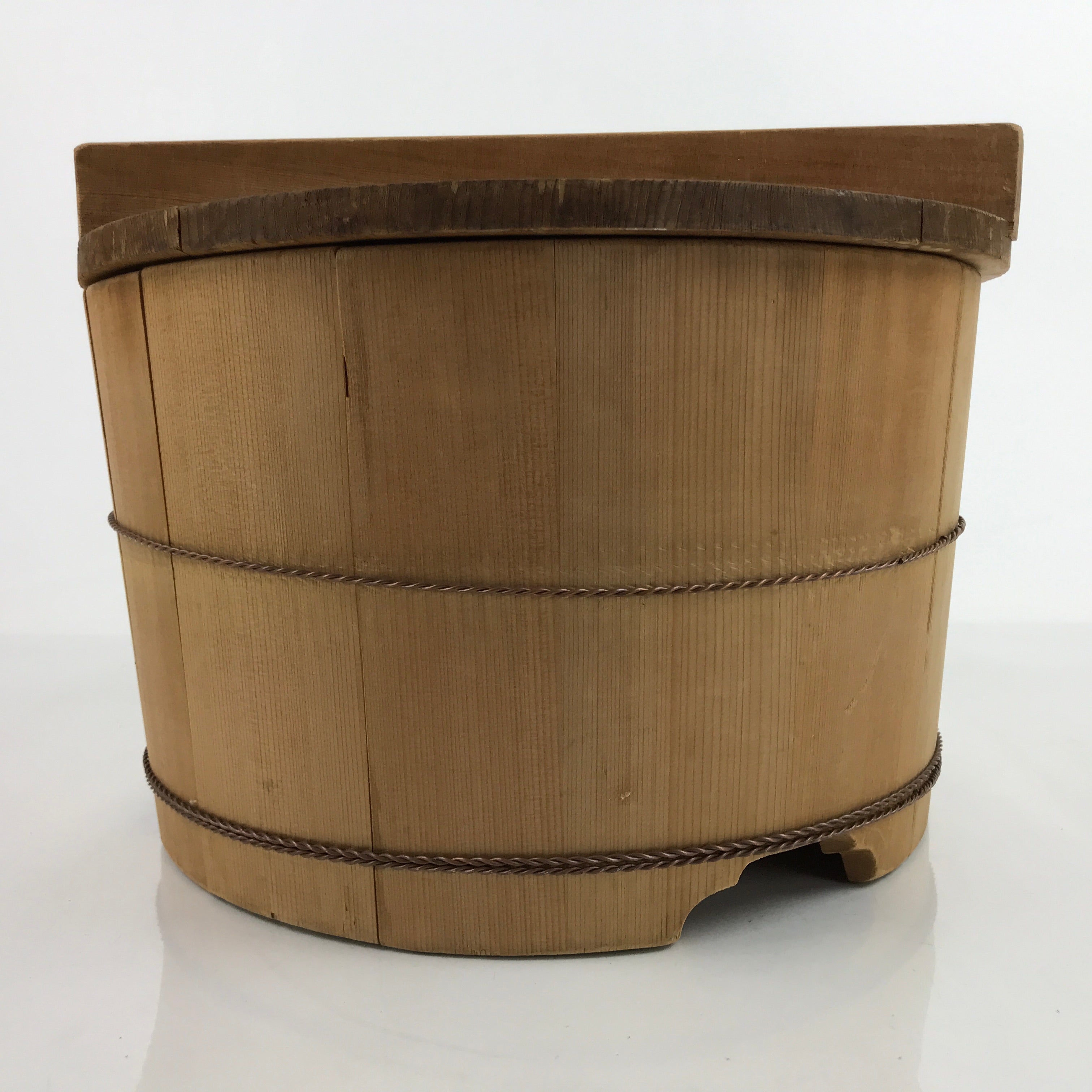 Japanese Handmade Wooden Bucket Oke Sushioke Vtg Deep Lidded BK38