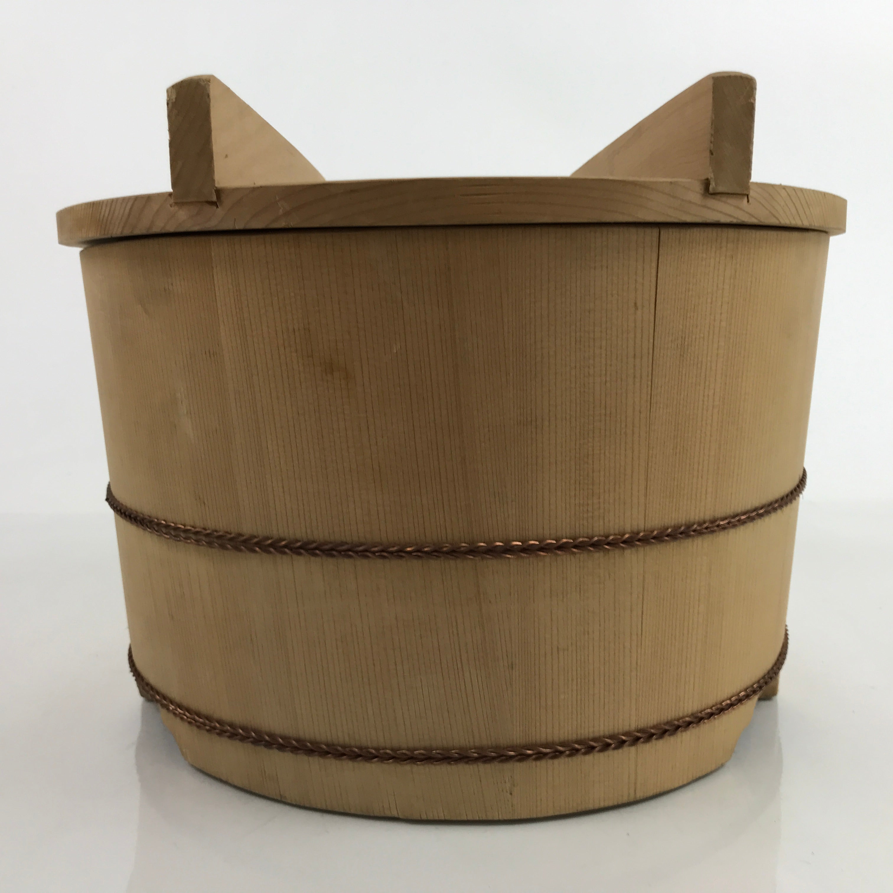 Japanese Handmade Wooden Bucket Oke Sushioke Vtg Deep Lidded BK39