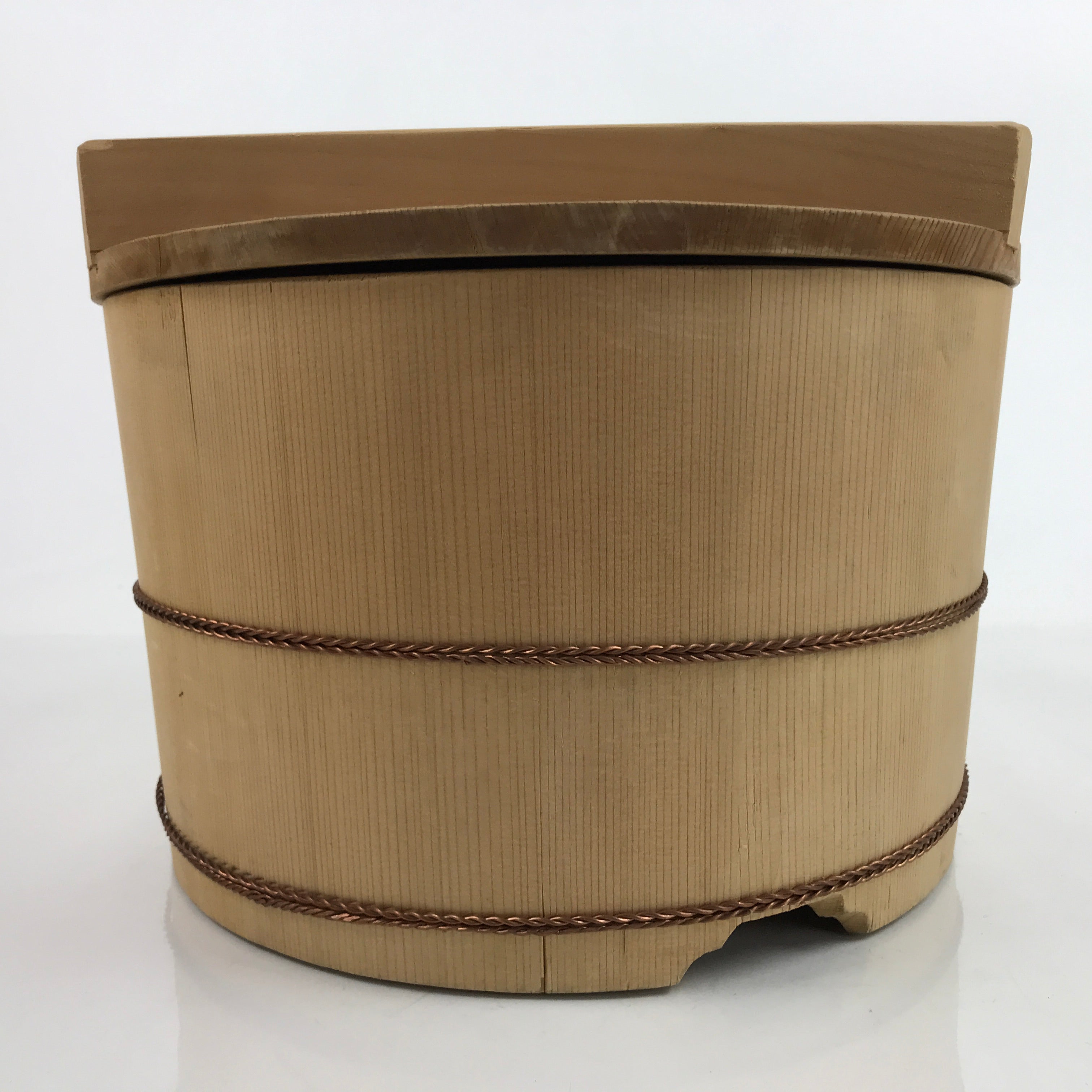 Japanese Handmade Wooden Bucket Oke Sushioke Vtg Deep Lidded BK39