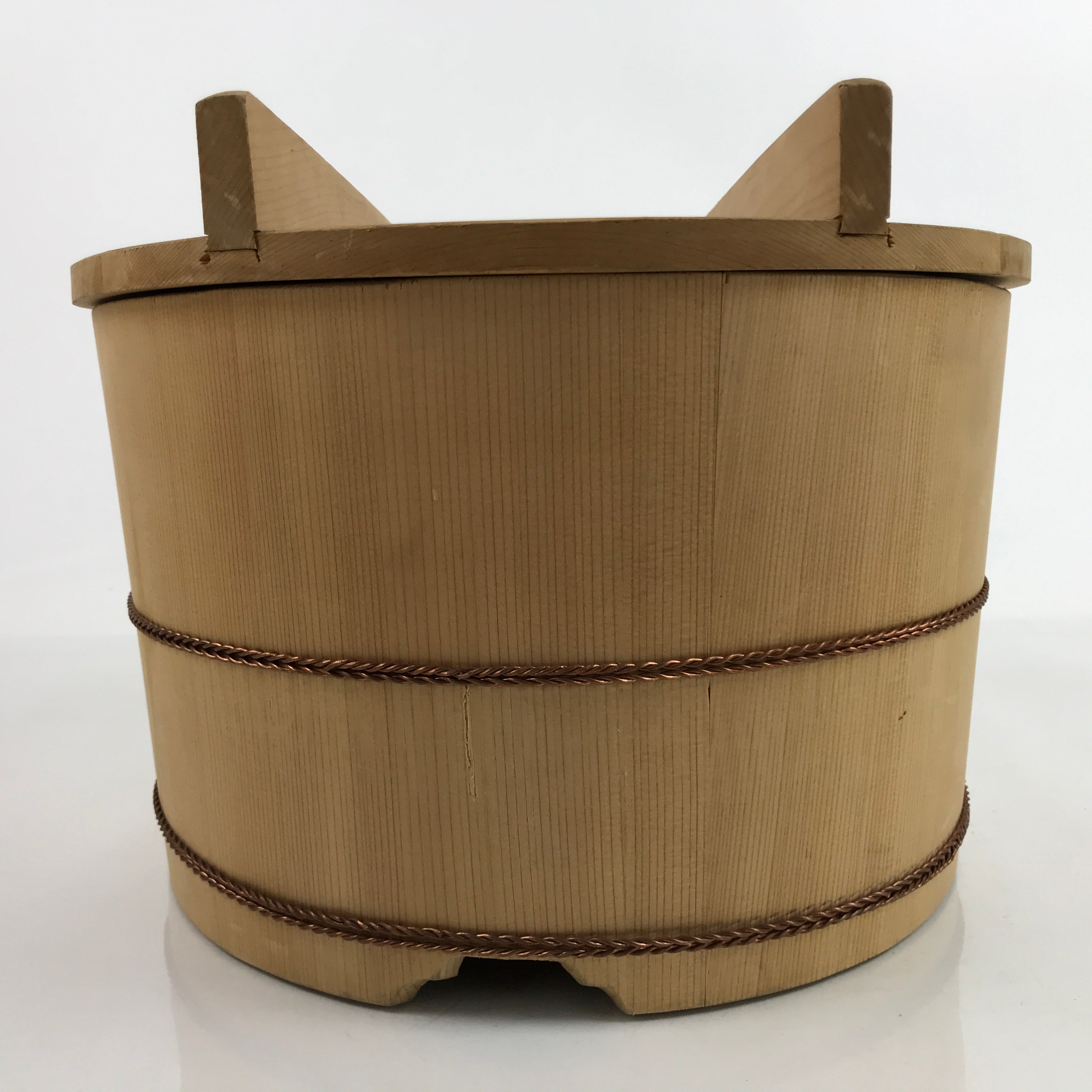 Japanese Handmade Wooden Bucket Oke Sushioke Vtg Deep Lidded BK39