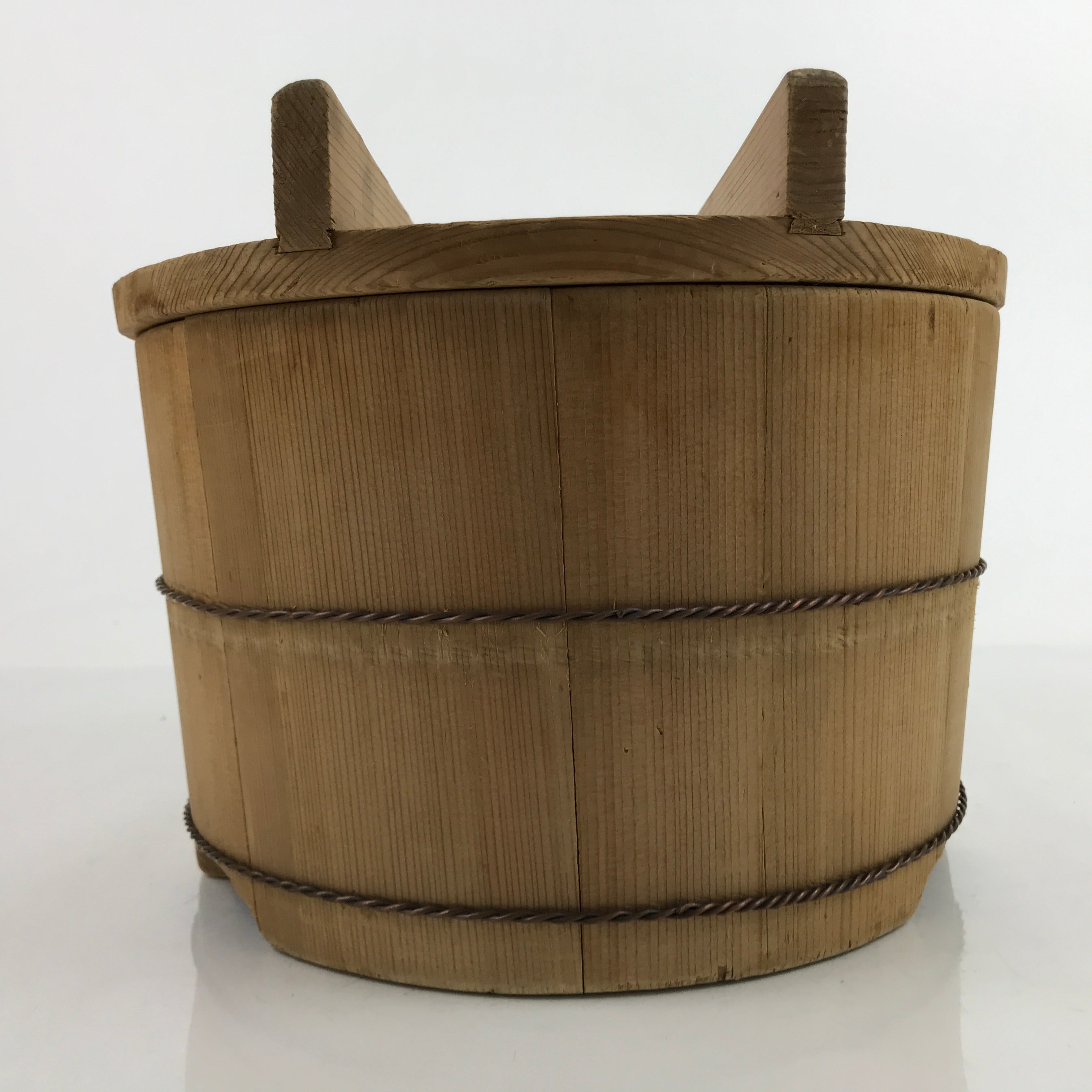 Japanese Handmade Wooden Bucket Oke Sushioke Vtg Deep Lidded BK40