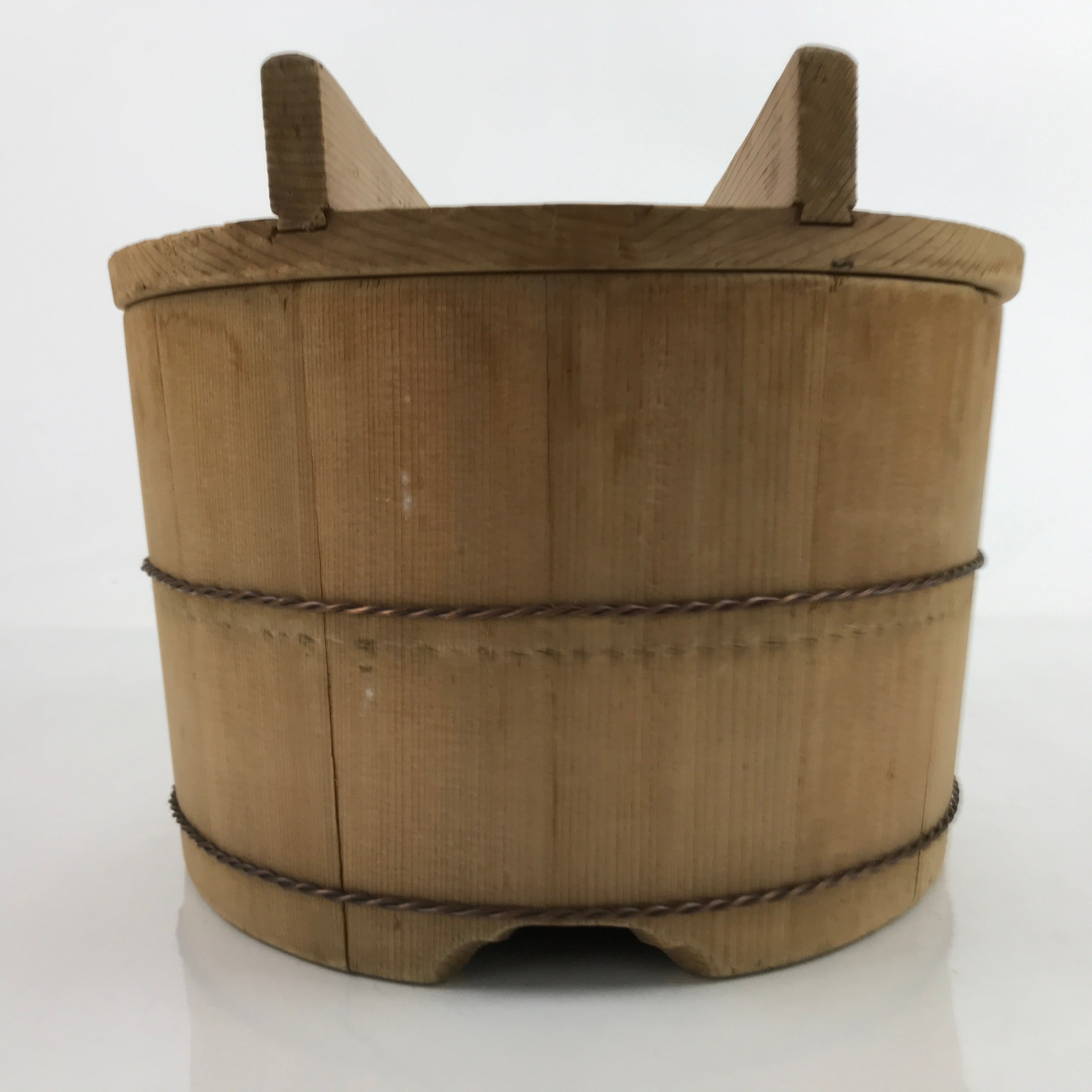 Japanese Handmade Wooden Bucket Oke Sushioke Vtg Deep Lidded BK40